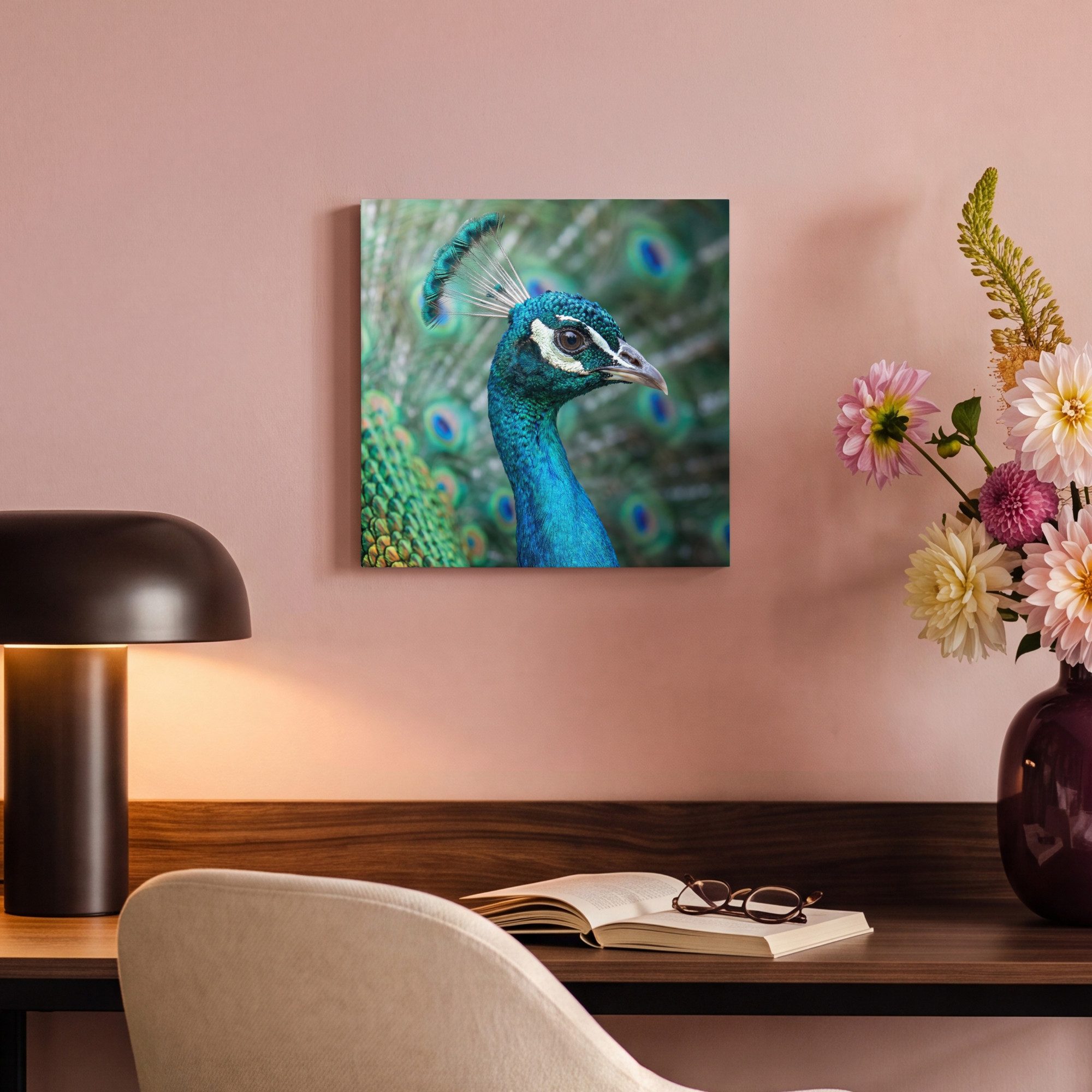 OneMillionCanvasses® Leinwandbild Pfau - Federn - Blau, Fotodruck (1 St), Wandbild, Deko Schlafzimmer Wohnzimmer Flur 20x20 cm – Bild 4 von 5
