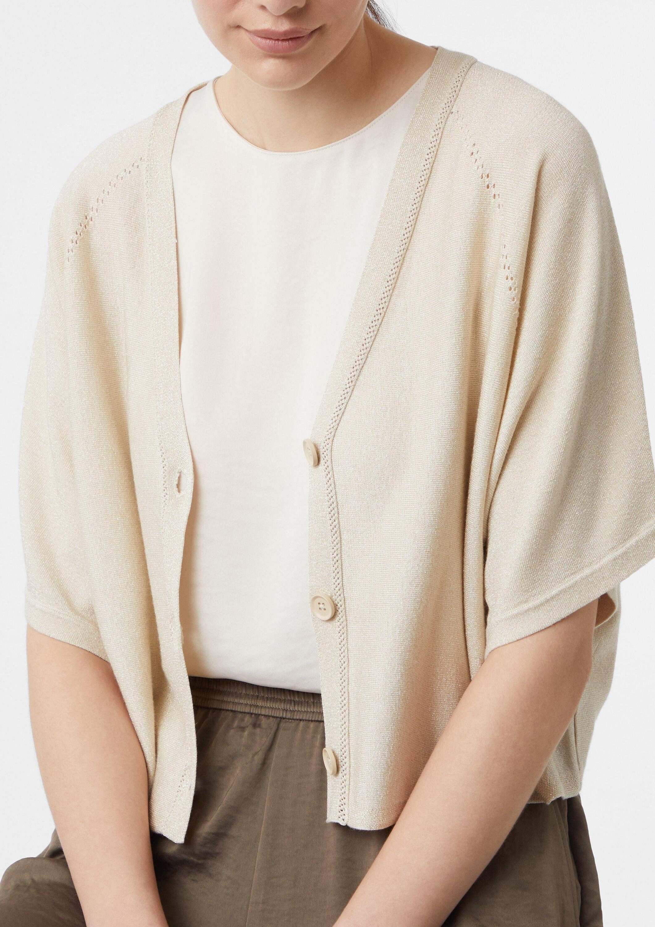 comma Cardigan Strickjacke Schimmernder Feinstrick-Cardigan mit Fledermausärmeln