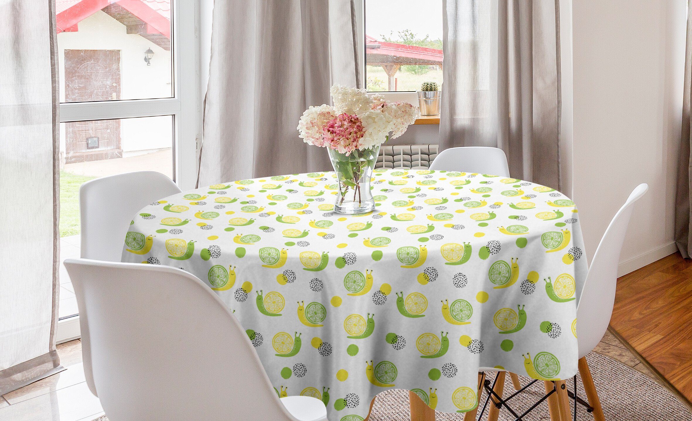 Abakuhaus Tischdecke Kreis Tischdecke Abdeckung für Esszimmer Küche Dekoration, Sommer Zitronenscheiben Frische Zitrus
