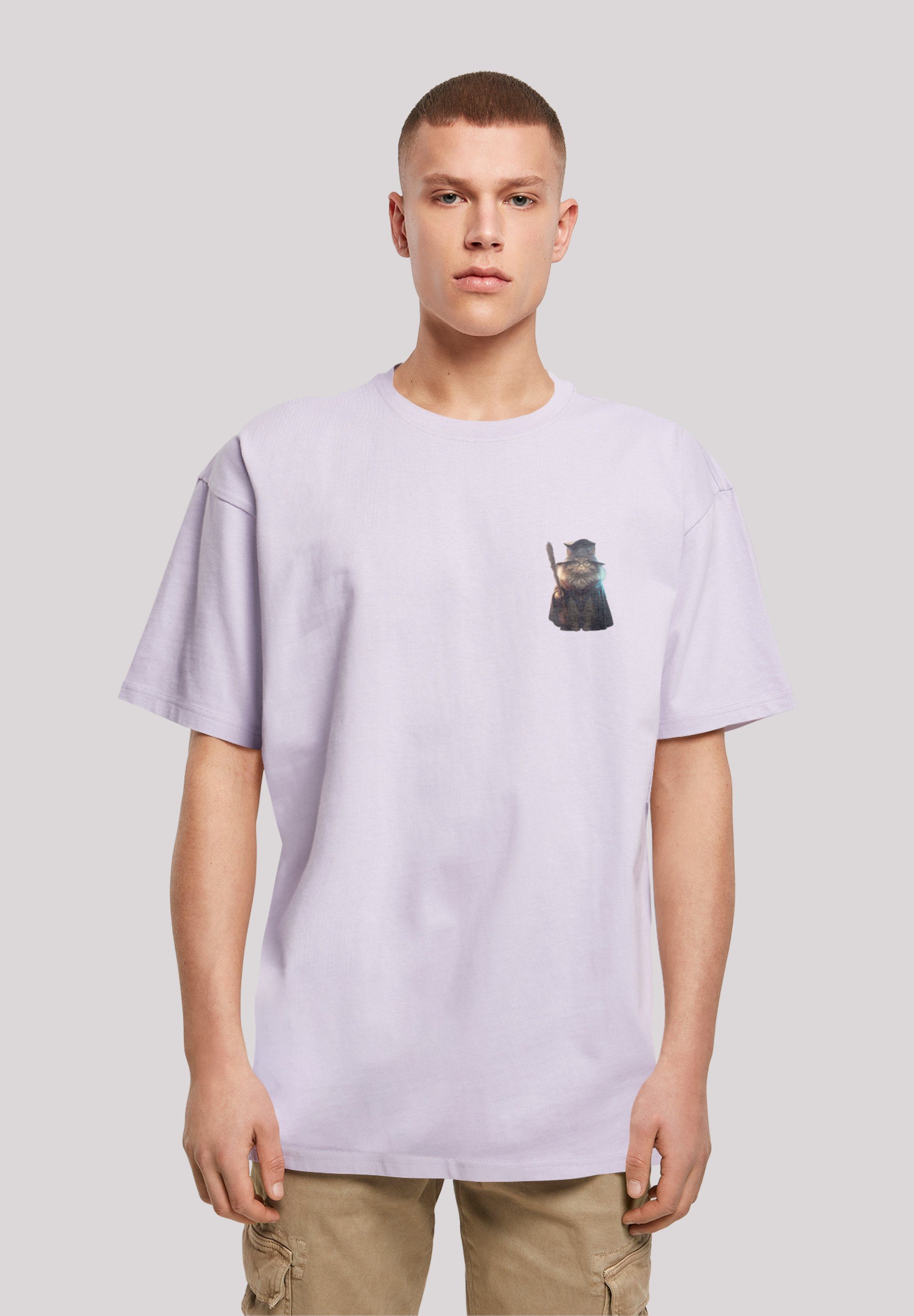 T-Shirt F4NT4STIC Print lilac OVERSIZE Cat Wizard TEE