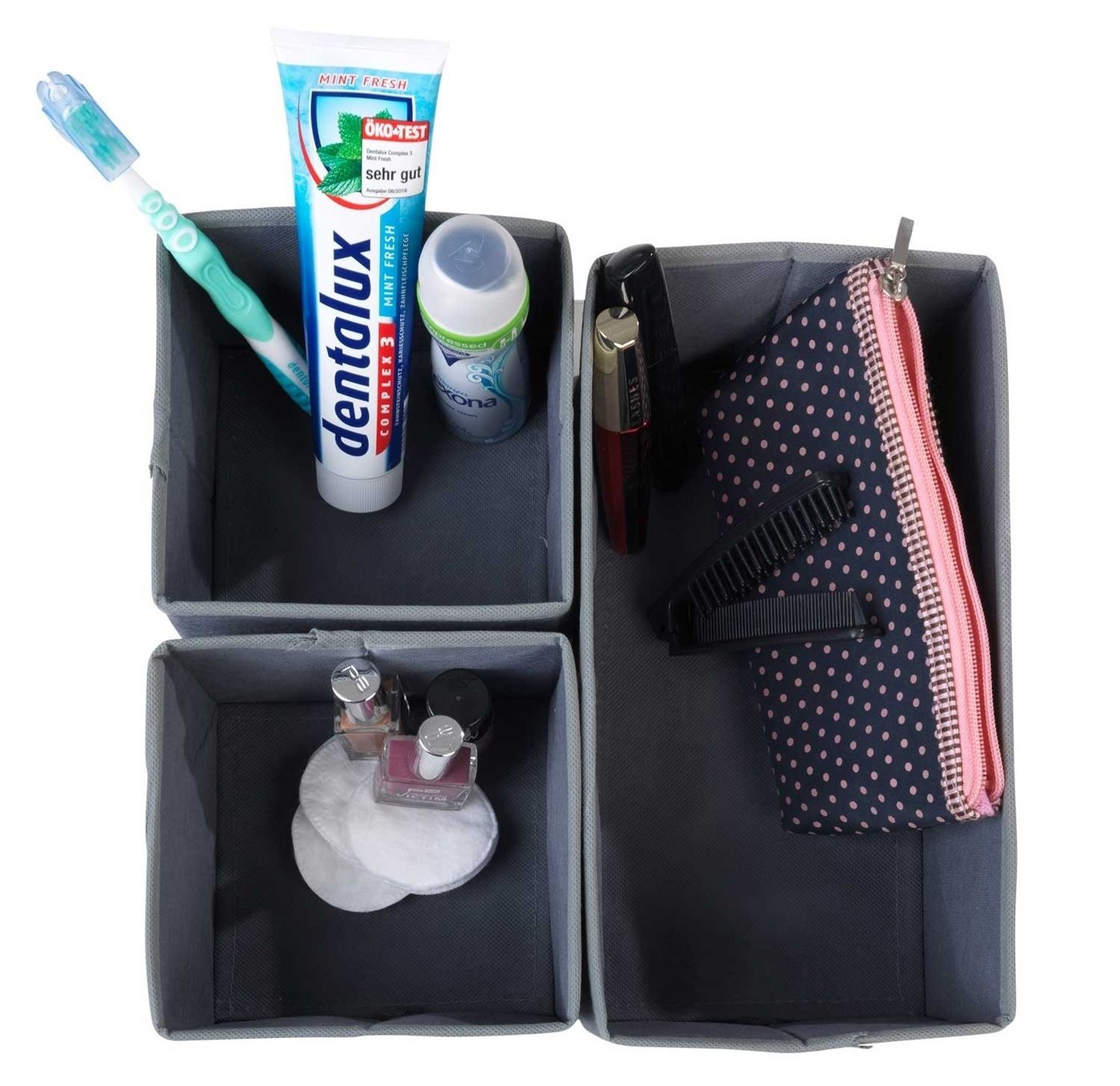 Thumbnail - Aufbewahrungsbox Aufbewahrungs-Set ORDER, 3-teilig, Grau, Stoff, 3 Fächer, faltbar
