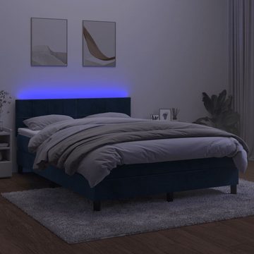 vidaXL Bettgestell Boxspringbett mit Matratze LED Dunkelblau 140x200 cm Samt Bett Bettge