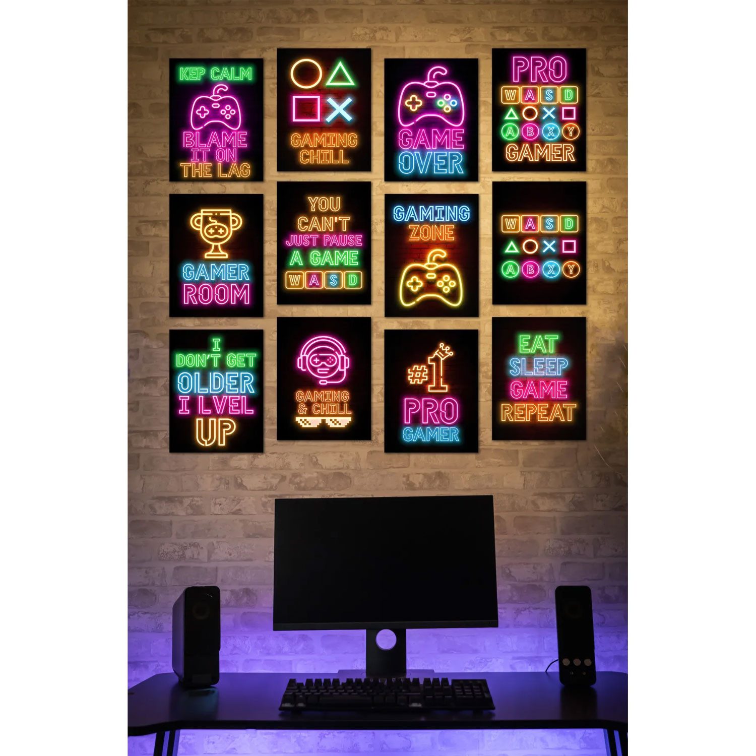 Jungengel Wandbild Gamer Zocker 12-Teilig Wanddeko Gaming-Room Spielzimmer, günstig online kaufen