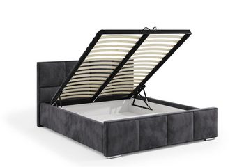 Beautysofa Polsterbett Quatro (140 / 160 / 180 cm), Metallgestell, Bett mit Kopfteil, große Bettkasten, Gashebebühne