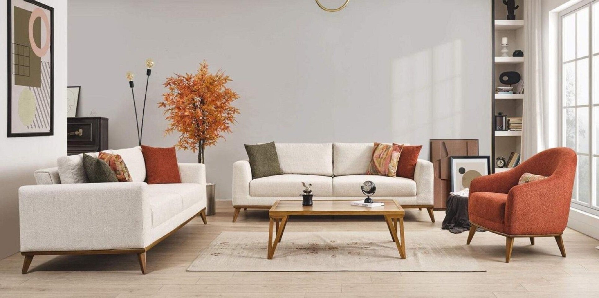 JVmoebel Wohnzimmer-Set Stilvoll Set Wohnzimmer set 3tlg. Modern Beige Couch 3+3+1, (3-St., Nur 2x 3 Sitzer + Sessel), Made in Europe