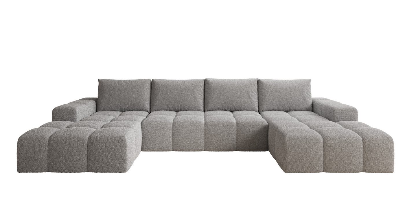 PROMETO Möbel Ecksofa Couch U-Form, Sofa U-Form Teddy-Bouclé, Web oder Cord-Stoff Cento