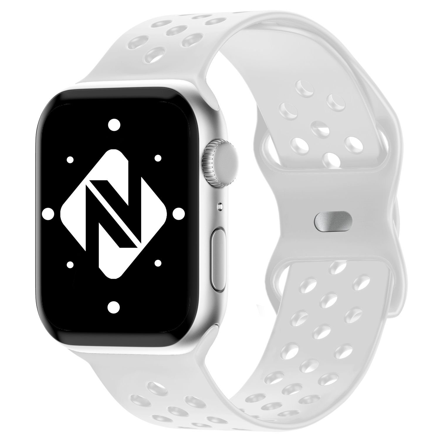 Nalia Smartwatch-Armband Apple Watch 42mm/44mm/45mm/49mm, Gelochtes Silikon Ersatzband / für Sport Fitness Uhr / Atmungsaktiv Weiß