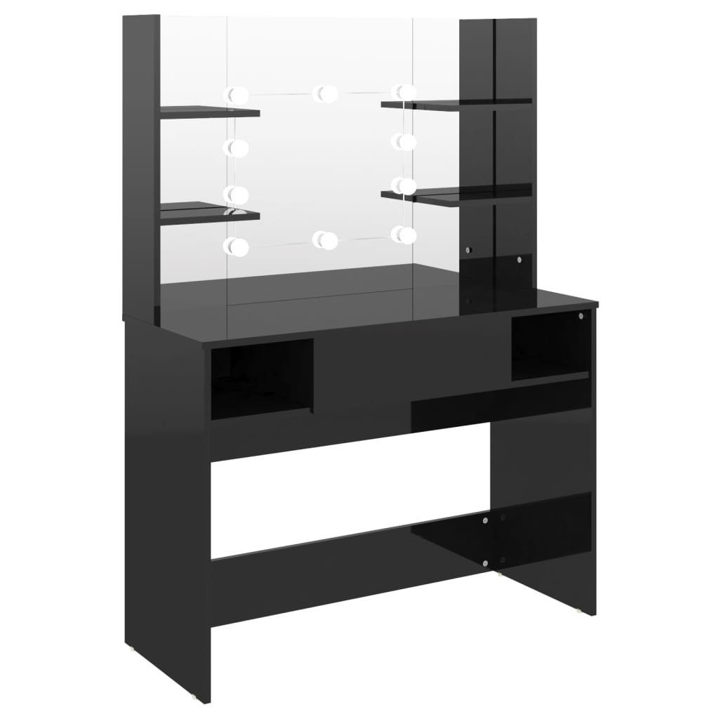 furnicato Schminktisch Eleganter 100x40x135 cm in glänzendem Schwarz mit (1-St), LED-beleuchteter Frisiertisch mit USB-Anschluss und Wandhalterung