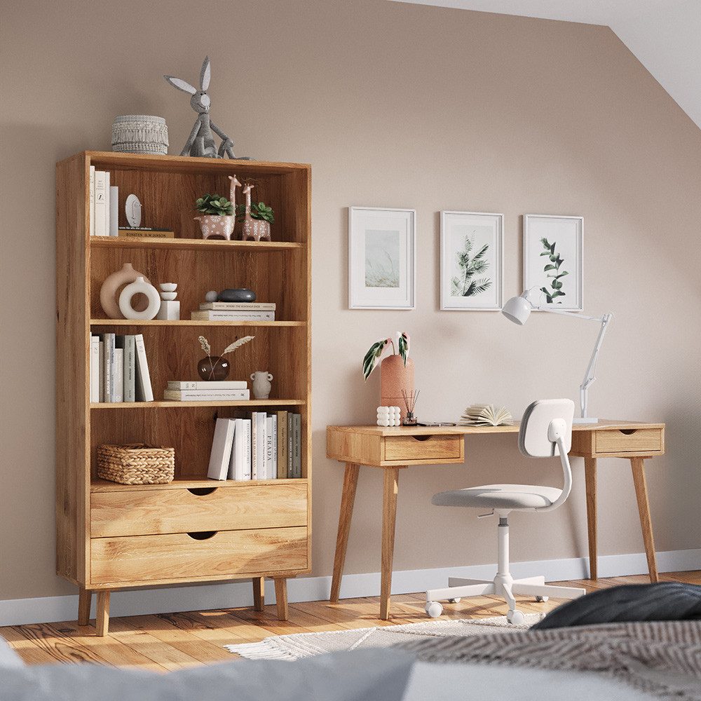 Lomadox Jugendzimmer-Set SIENA-163, (Sparset, 2-tlg., Schreibtisch Regal), Büromöbel Set Laptoptisch Regalschrank Eiche massiv