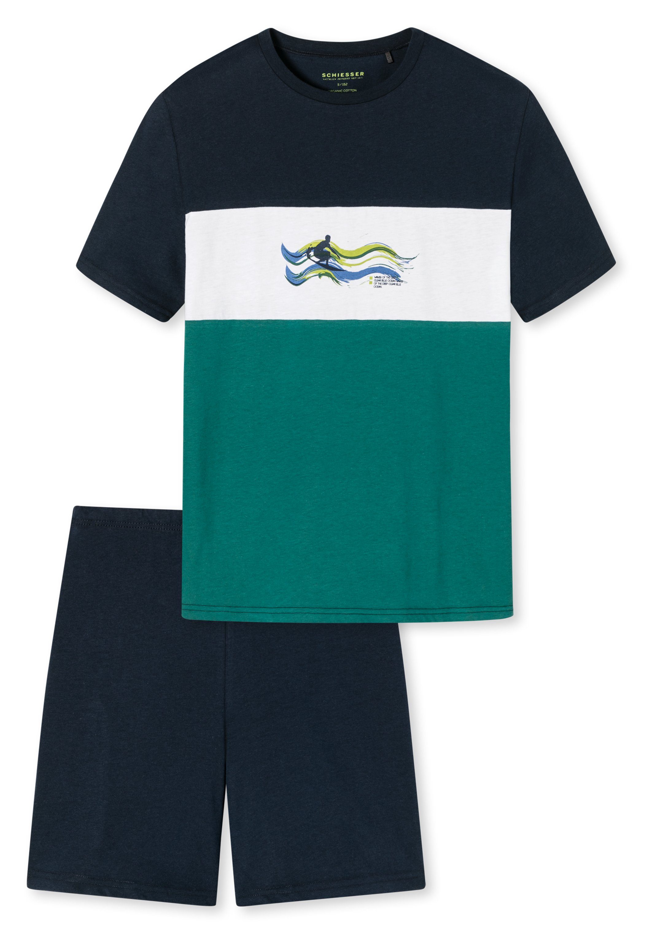 Schiesser Pyjama Aquatic Flow (Set, 2 tlg) Schlafanzug - Baumwolle - Dunkelgrün
