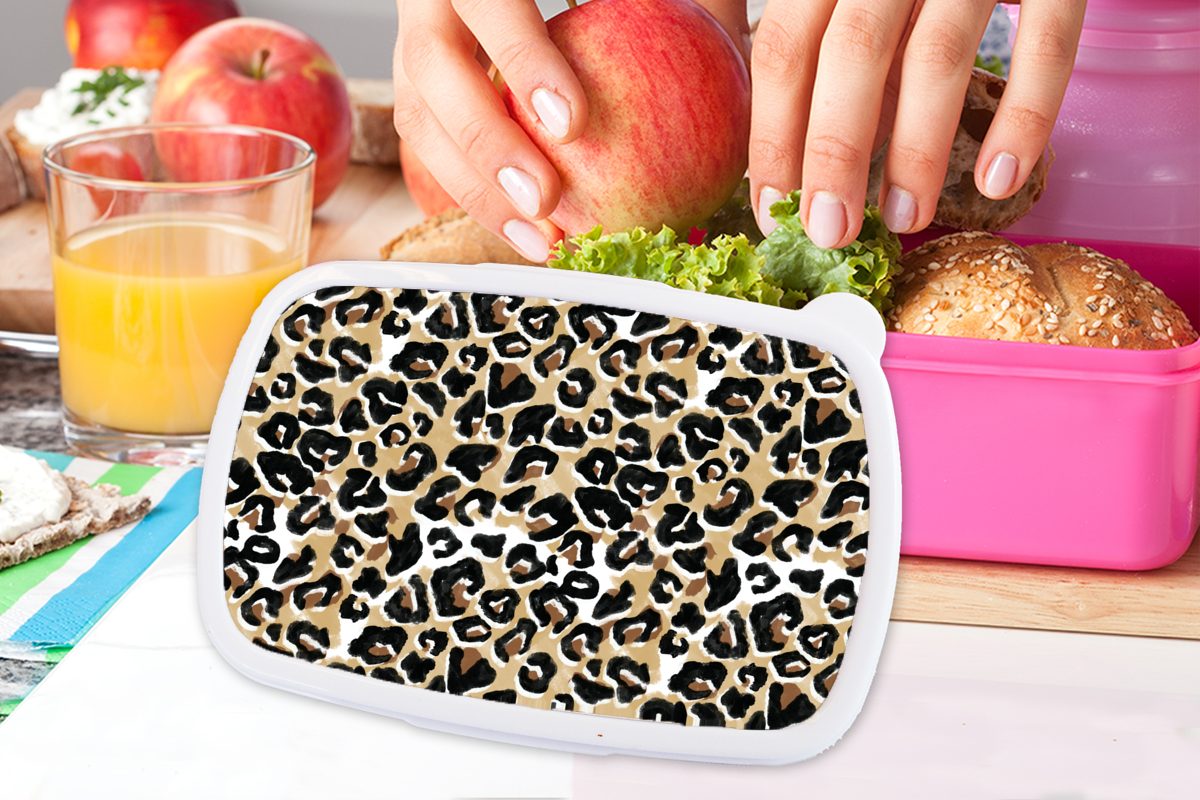 MuchoWow Lunchbox Panther Druck - Kunststoff, Snackbox, Mädchen, Kinder, Brotbox Brotdose - Braun, für (2-tlg), Erwachsene, rosa Kunststoff Aquarell