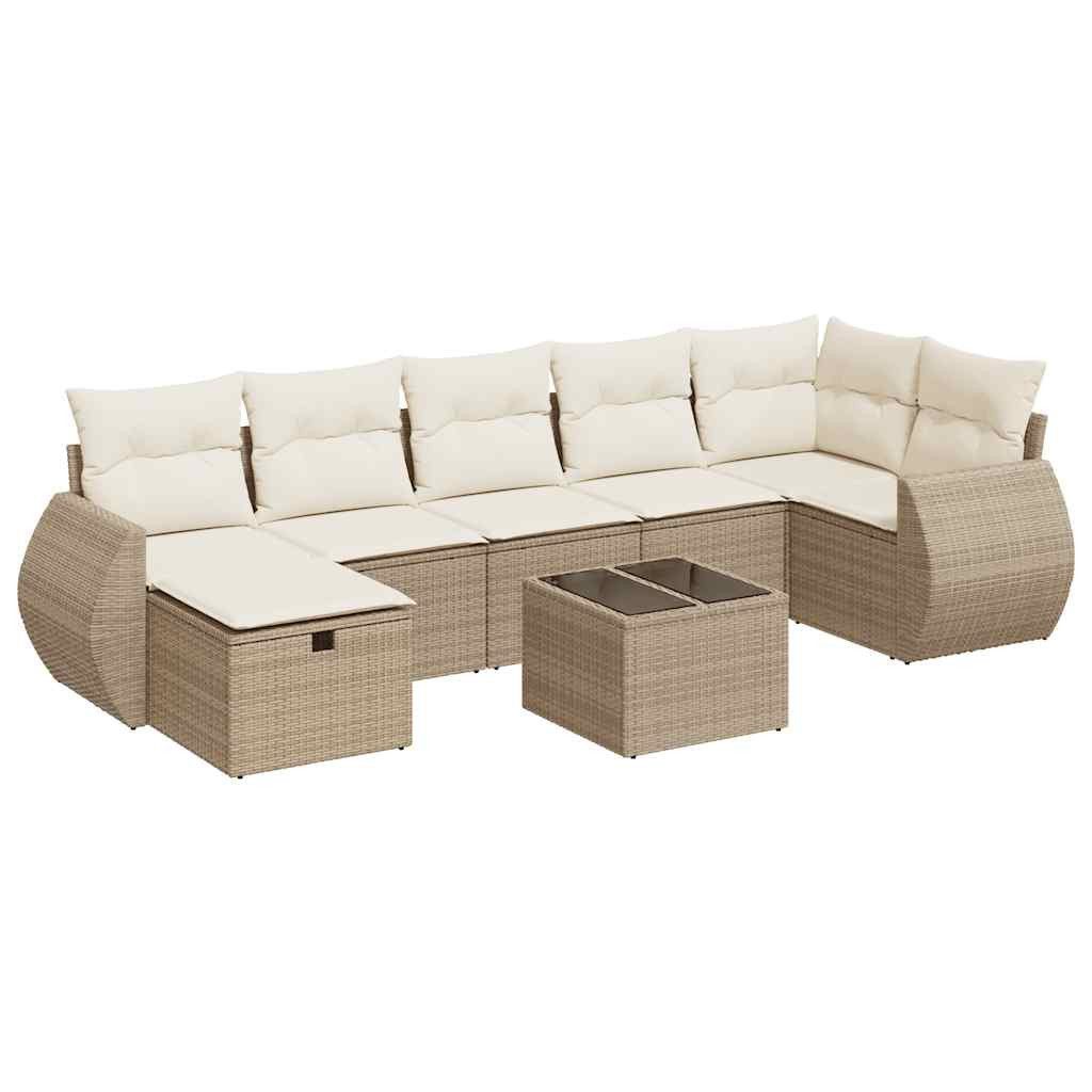 Gartenlounge-Set 8-tlg. Garten-Sofagarnitur mit Kissen Beige Poly Rattan