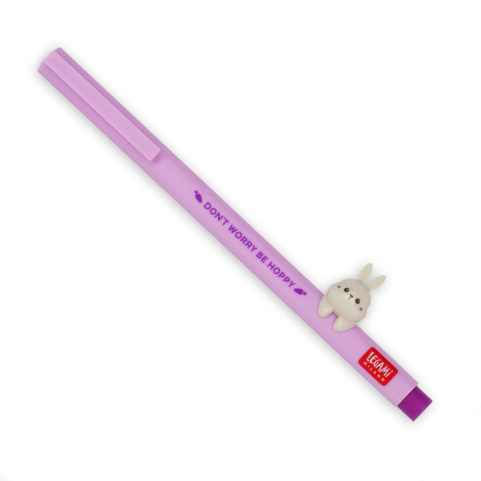 Legami Gelschreiber Gelstift Lovely Friends Hase - Violett - Rollstopp-Funktion, Deko-Bunny dient als Rollstopp, Details aus Folie
