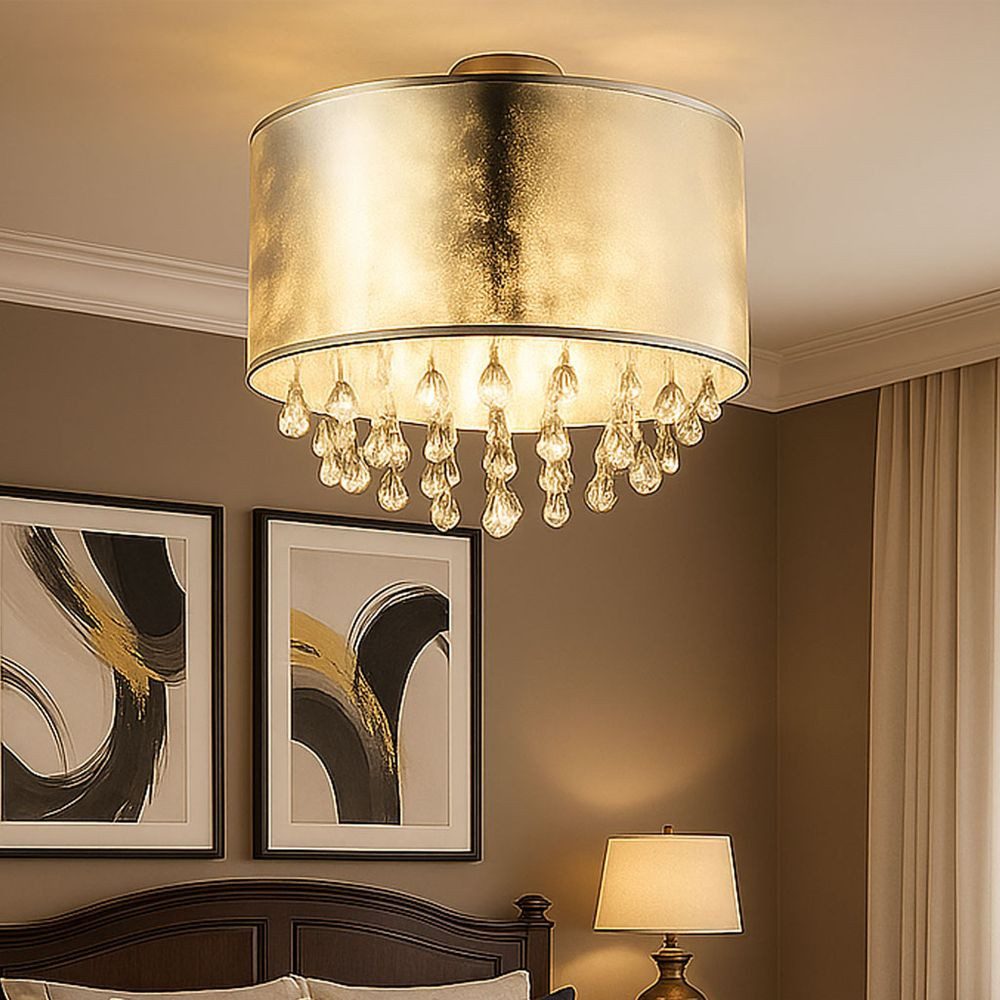 GLOBO LIGHTING LED Deckenleuchte, Leuchtmittel inklusive, Kristall Decken Leuchte Wohn Schlaf Zimmer Textil Lampe