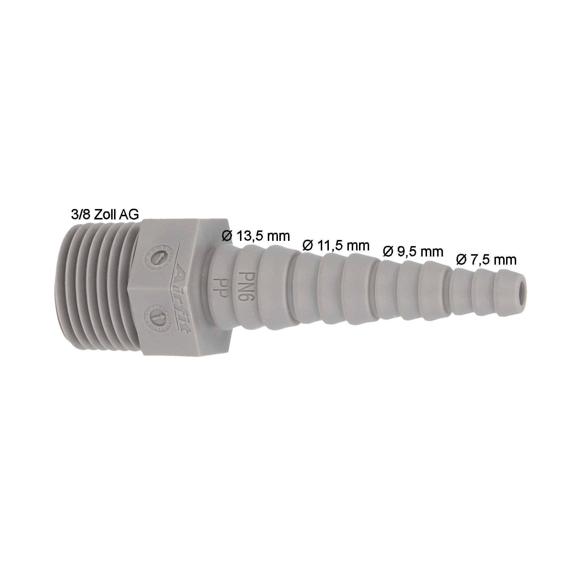 Airfit GmbH & Co. KG Schlauchtülle PP-Schlauchnippel mit 3/8 AG - für Schlauch von Ø 6 bis 14 mm