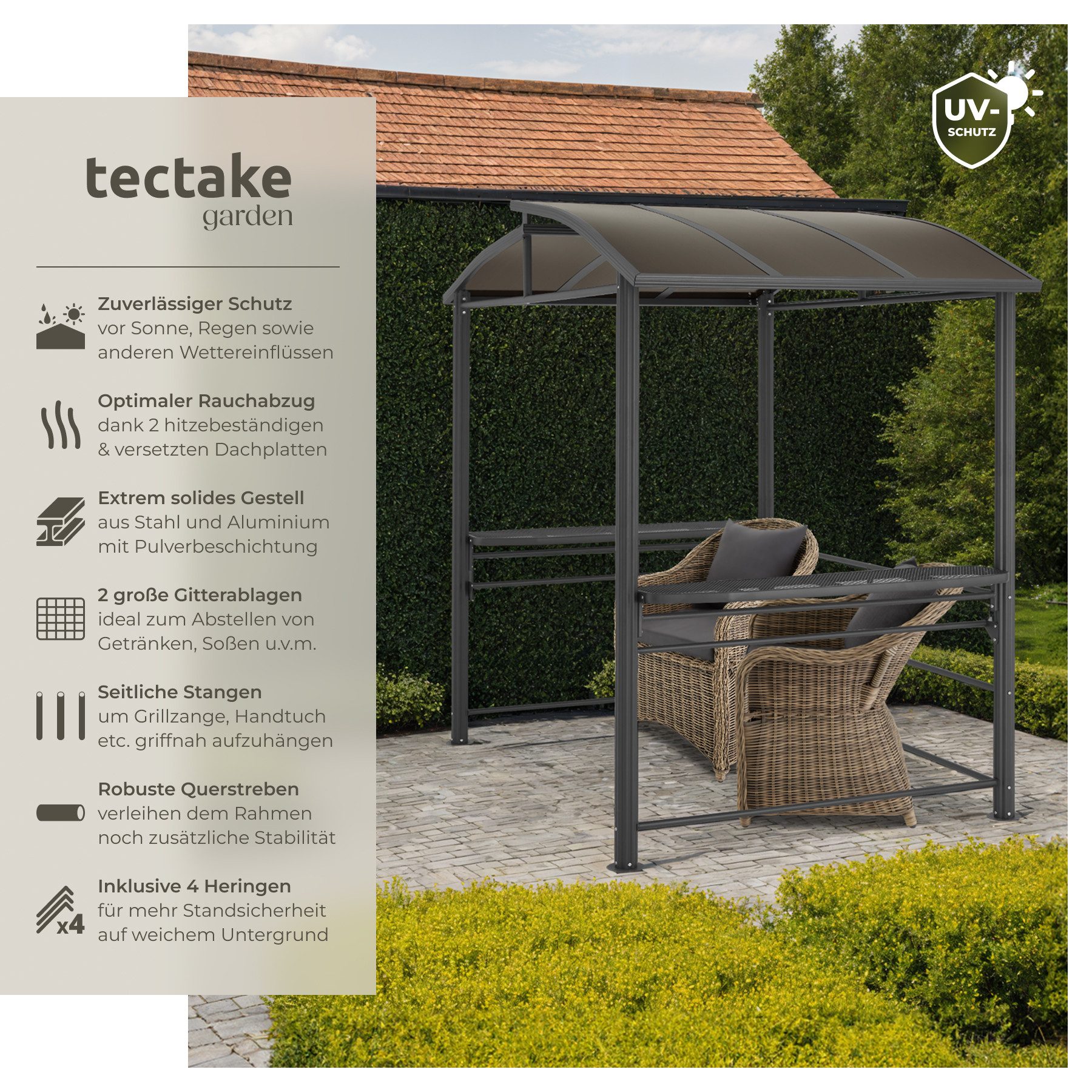 tectake Pavillon Grillpavillon, mit 3 Seitenteilen, (240 x 150 x 234 cm, Ko günstig online kaufen