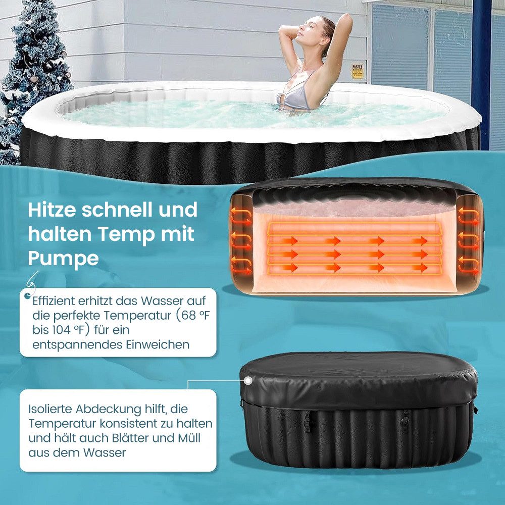 Meulbaty Whirlpool Aufblasbarer Whirlpool für 2 Personen mit Massagedüsen, (1-tlg), für den Außenbereich, 190 x 120 x 66 cm