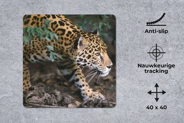 MuchoWow Gaming Mauspad Schleichender Jaguar im Wald (1-St), Mousepad mit Rutschfester Unterseite, Gaming, 40x40 cm, XXL, Großes