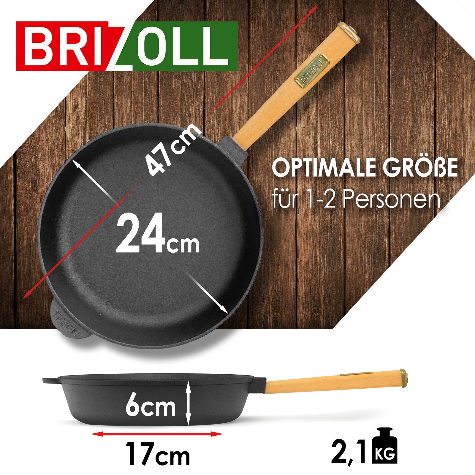 BIG-PAN Bratpfanne 3-teiliges Gusseisenpfannen-Set 20/24/28 cm Bratpfannen Set Gusseisen, Gusseisen