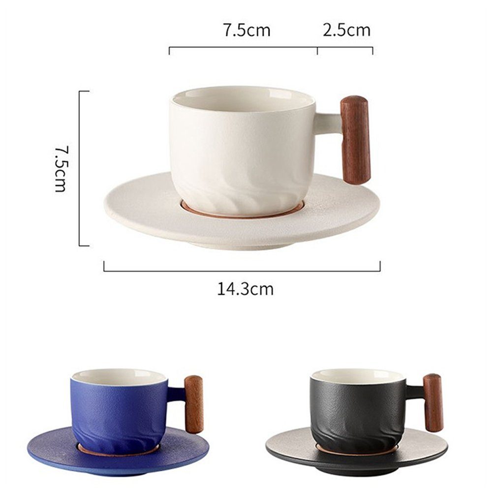 (1-tlg) Unterteller, mit Dekorative Kaffeeservice Holzgriff Cappuccino Tassen Keramik Set, Kaffeebecher Blau