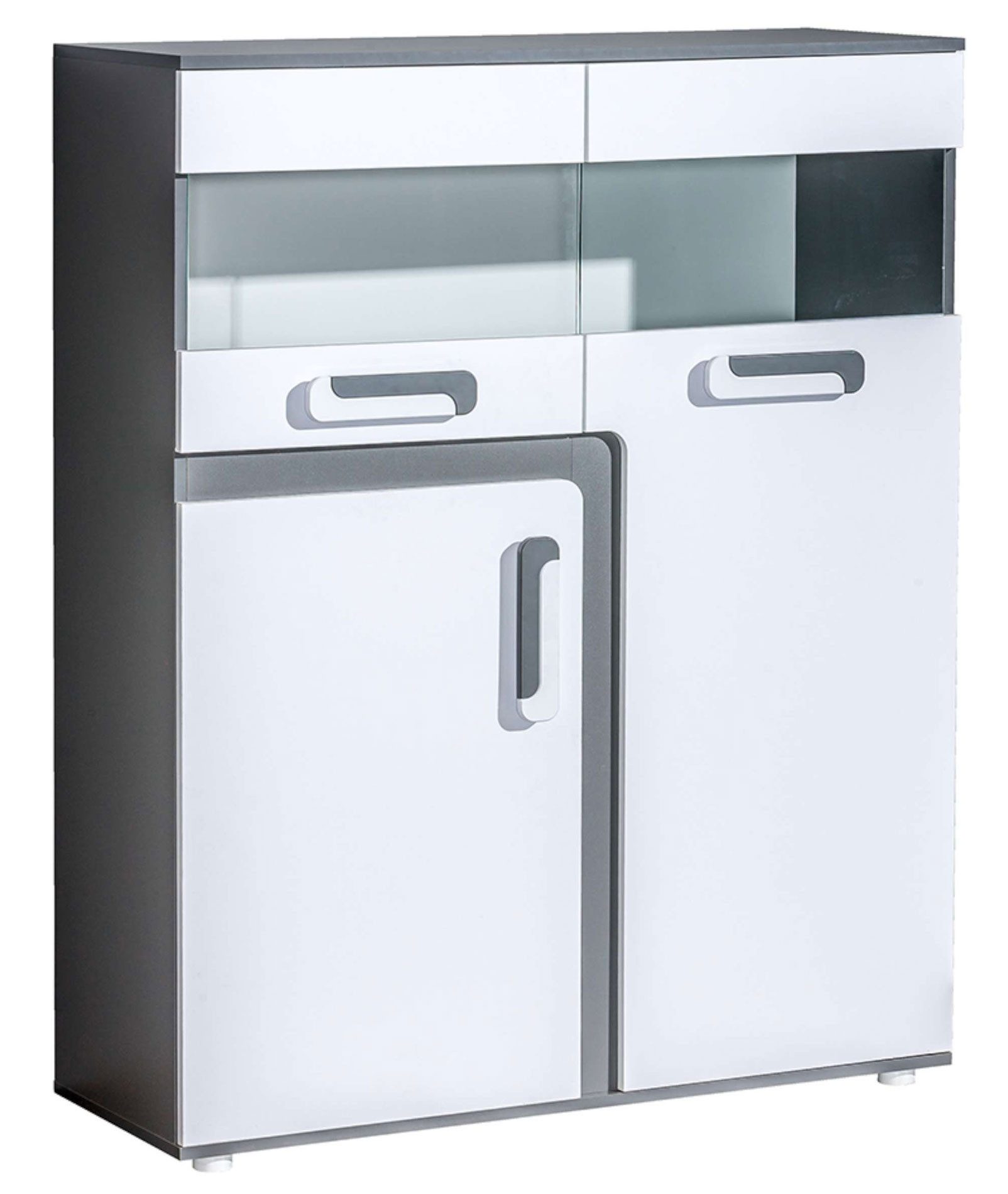 Feldmann-Wohnen Highboard Apetito (2 Glastüren, 1 Holztür, 3 Einlegeböden, 1 St., Moderne Optik, Kunststoffgriffe), 110x40x136cm Anthrazit / Weiß