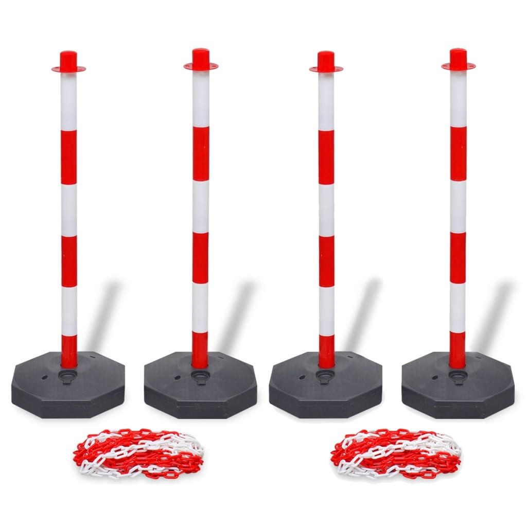 Absperrpfosten Set von 4 Absperrpfosten und 2 Kunststoff-Ketten von je 10 m