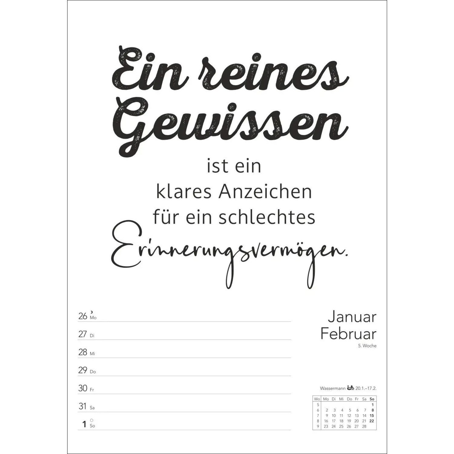 Harenberg Kalender Verlag Wandkalender Typo-Sprüche-Kalender s/w Wochenplaner 2026 - mit 53 witzigen Sprüchen