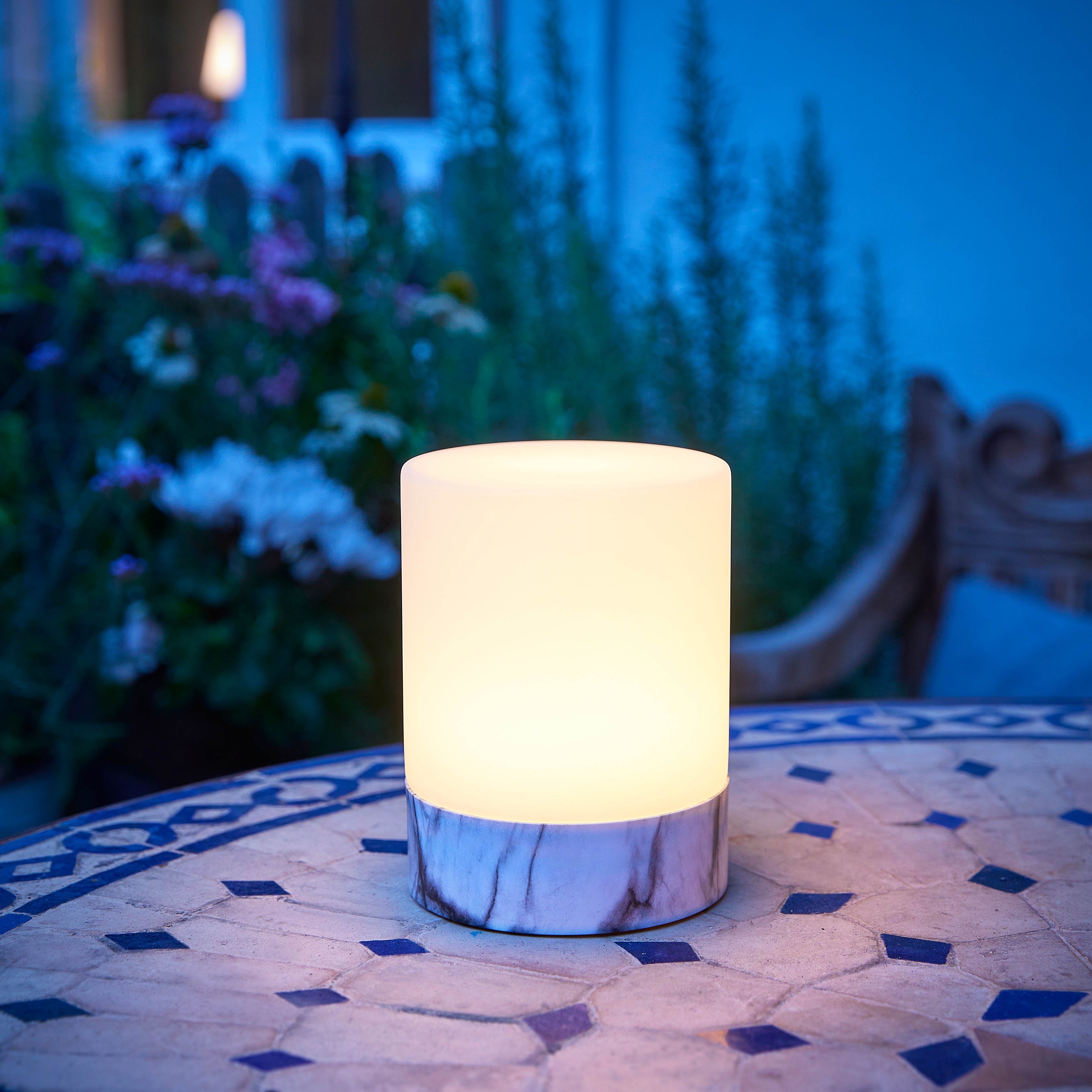 Outdoor mit Tischlampe Nachttischlampe Northpoint Tischleuchte Marmor Glas LED integriertem warmweiß Akku aus