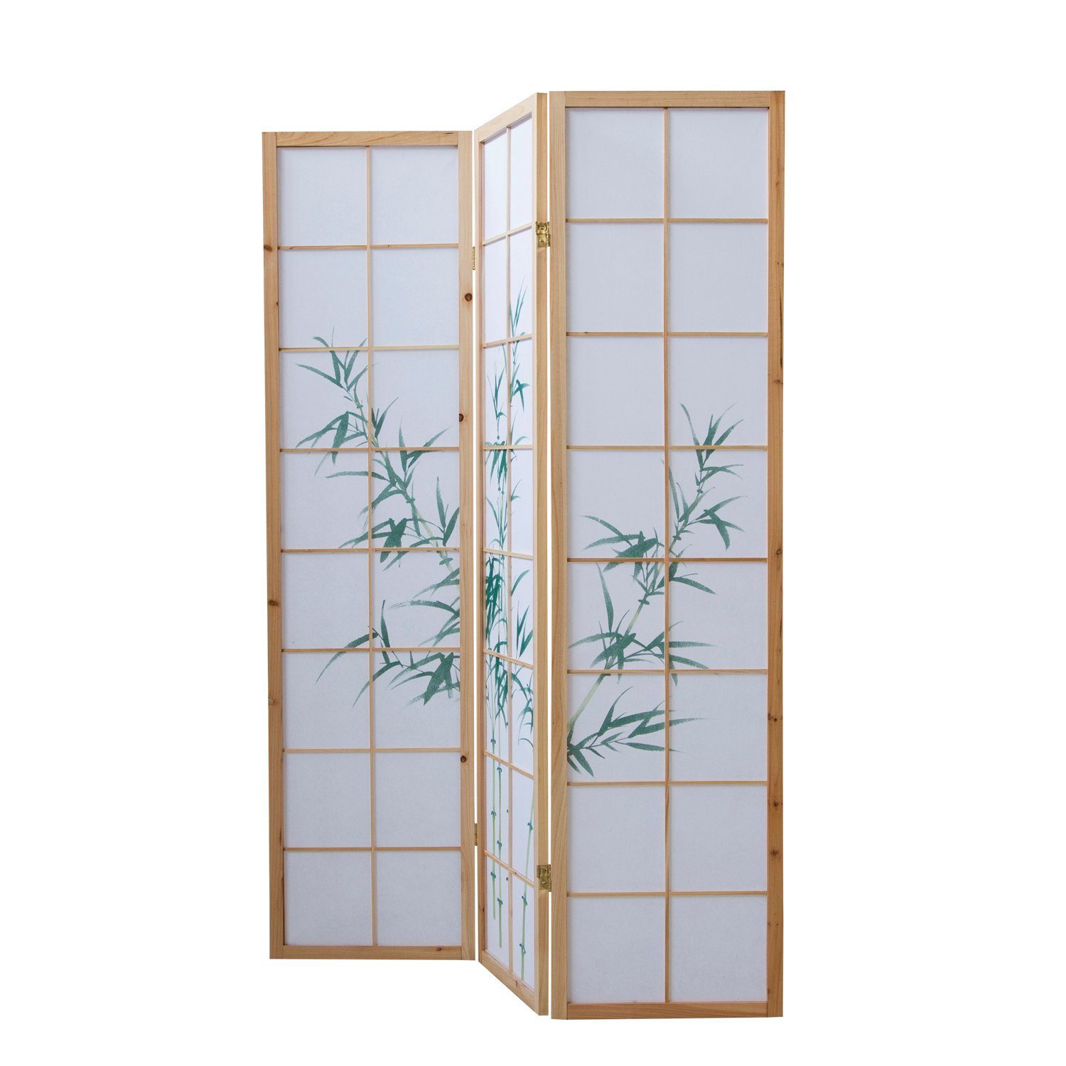 Homestyle4u Paravent Holz Raumteiler Bambus Shoji in Natur Sichtschutz Indoor Muster Motiv, Trennwand, 3-teilig, faltbar