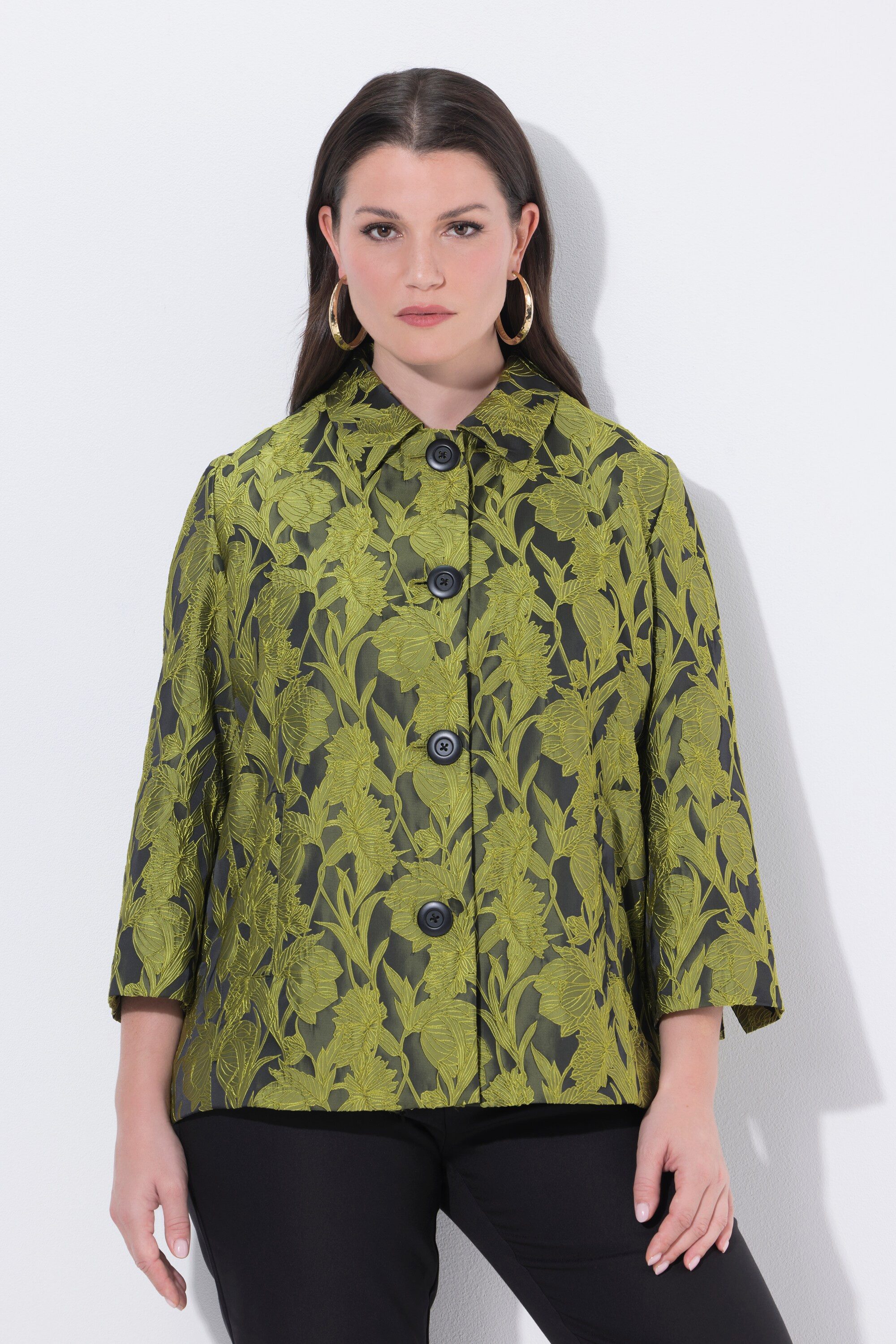 Sommerjacke Jacquard-Jacke A-Linie Hemdkragen Langarm