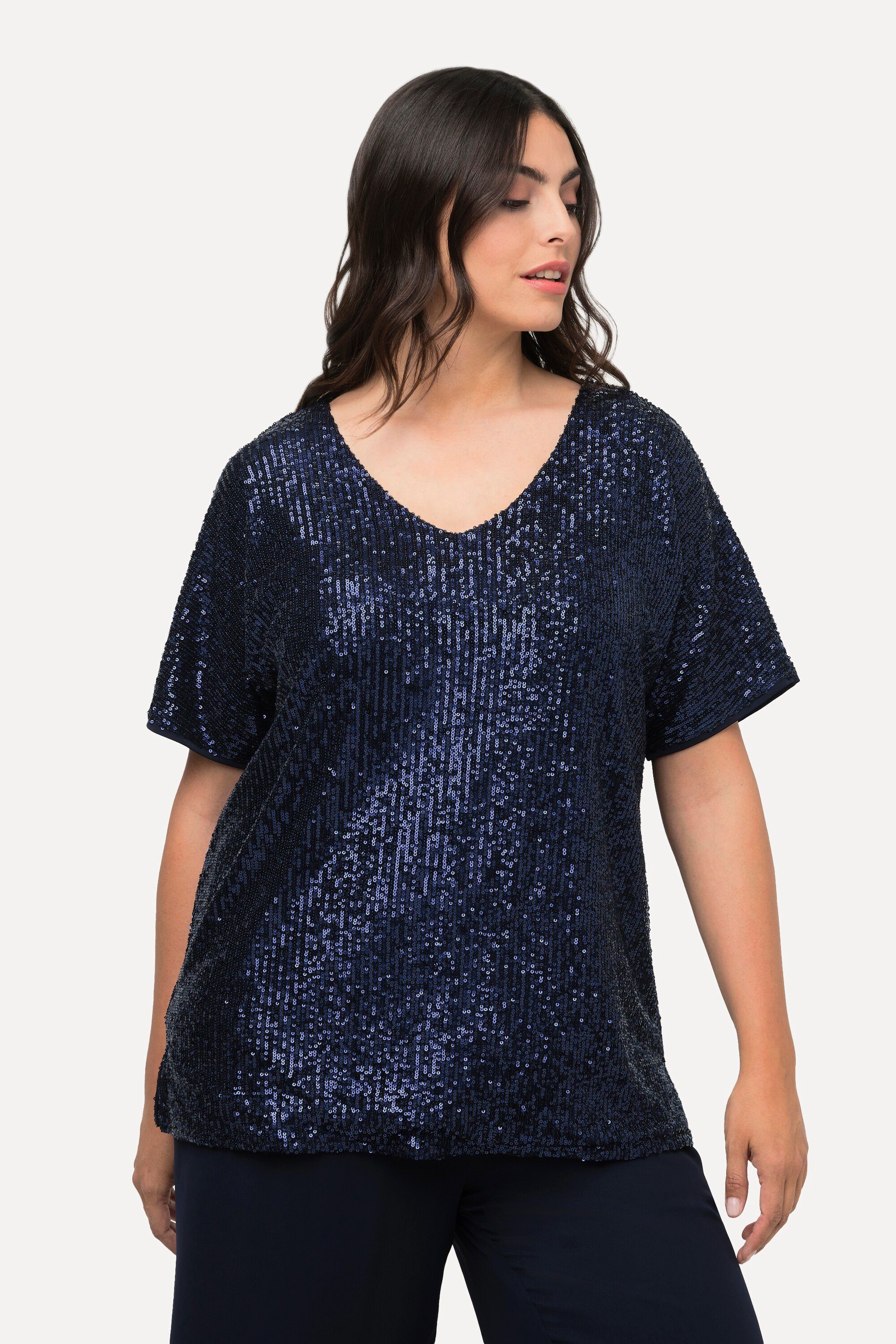 Ulla Popken T-Shirt Pailletten-Shirt Oversized V-Ausschnitt günstig online kaufen
