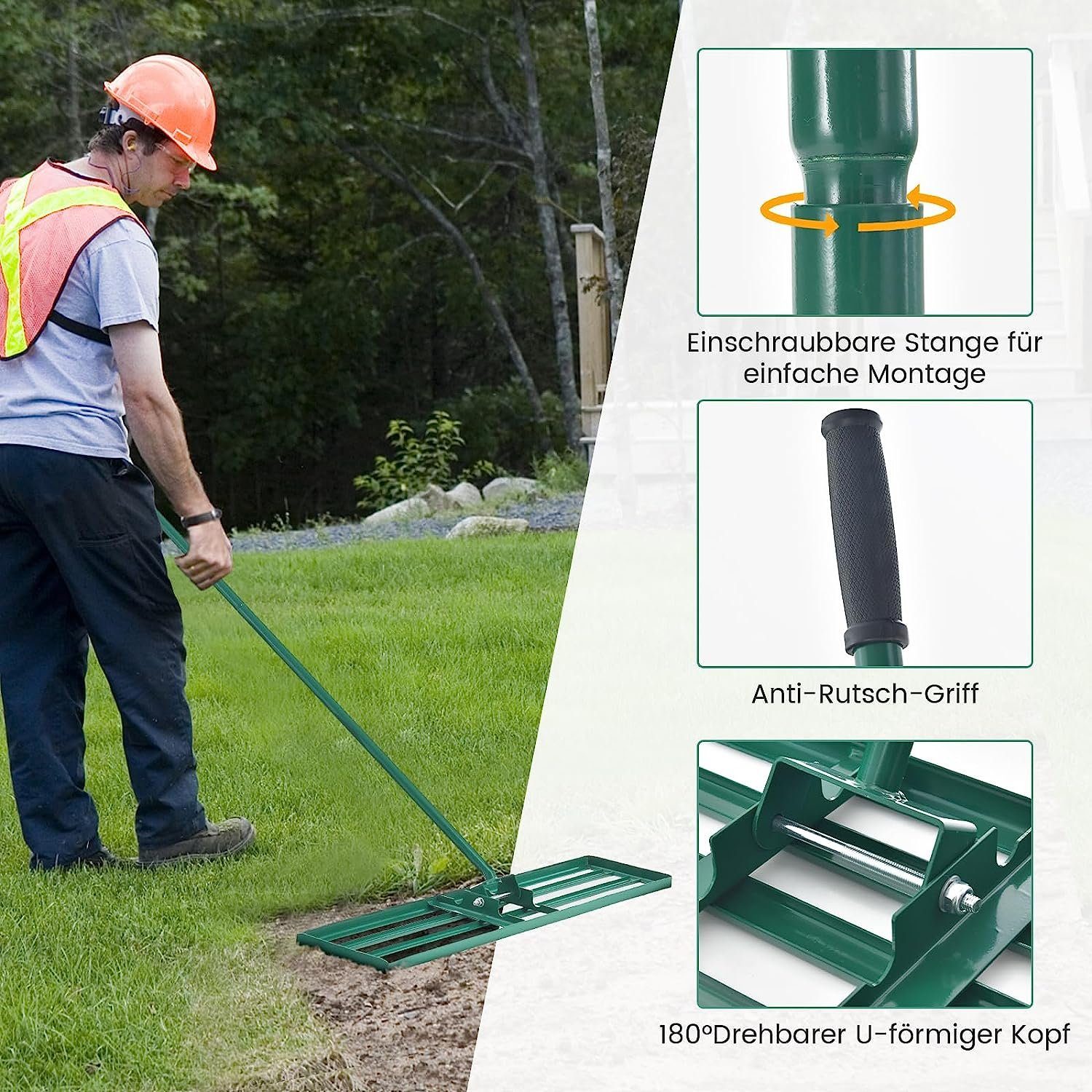 KOMFOTTEU Rasenrechen Nivellierrechen Gartenrechen, mit 170cm Griff, 91 x 25 cm