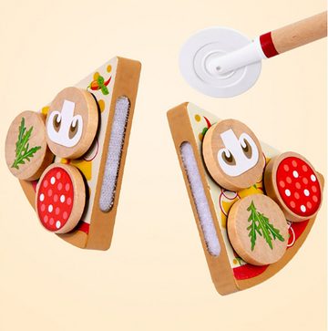 CoolBlauza Spiellebensmittel Pizza Party Holzspielzeug Küche Kinder,Pizza zum Schneiden, (27-tlg., Montessori-Spielzeug), für Kinder ab 3 Jahren