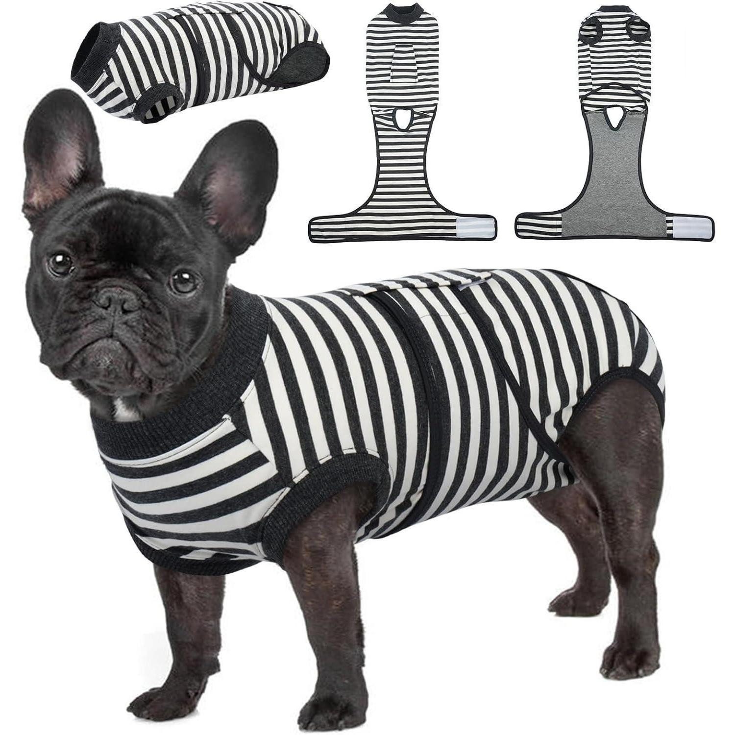 LuxusKollektion OP-Body Hundebody Nach Op M(Zurück:34-41cm;Brust:49-59cm) Grau Streifen
