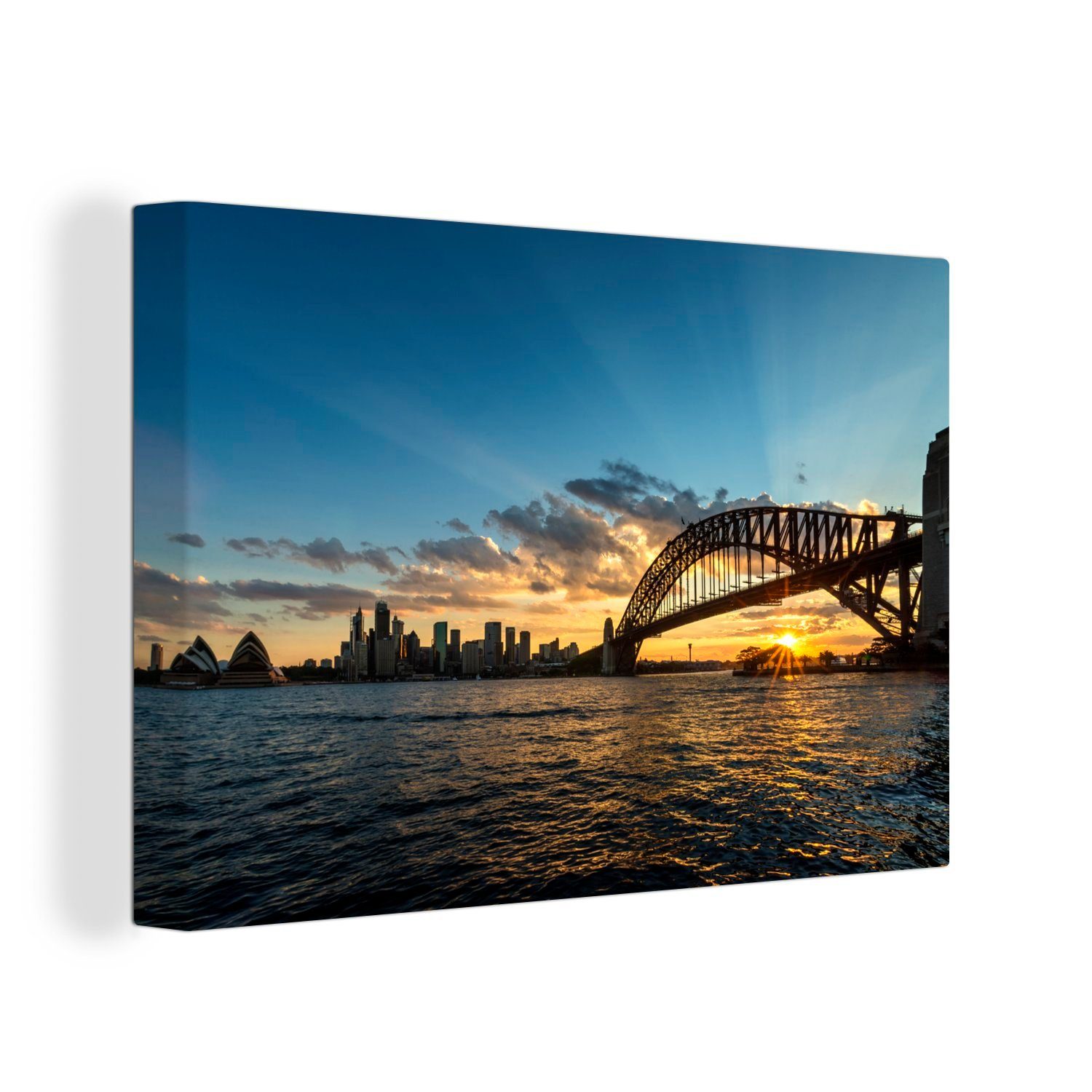 OneMillionCanvasses® Leinwandbild Sonnenstrahlen über der Sydney Bridge, (1 St), Wandbild Leinwandbilder, Aufhängefertig, Wanddeko, 30x20 cm
