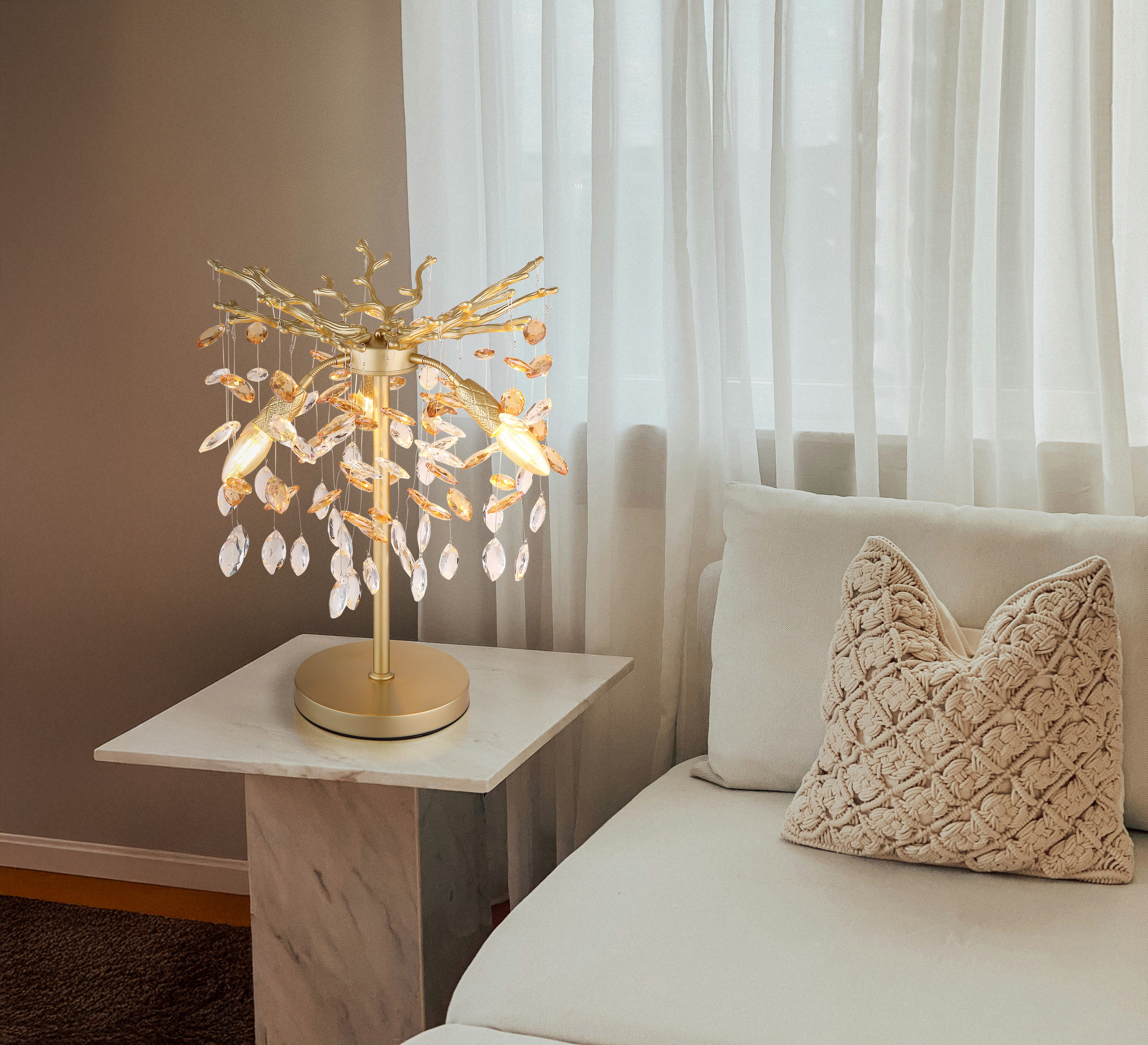 GLOBO LIGHTING Tischleuchte QUEENA, ohne Leuchtmittel, Tischleuchte für Wohnzimmer Kristall gold