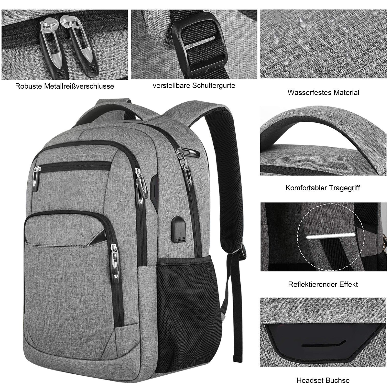 OKWISH Laptoprucksack Laptop Rucksäcke Schulrucksack Wasserbeständig Laptoptasche (Uni Tasche Businessrucksack Sportrucksack, Anti-Diebstahl, Backpack mit Laptopfach, mit USB-Anschluss), Herren Damen Jungen Teenager Arbeit Business Freizeit Reisen