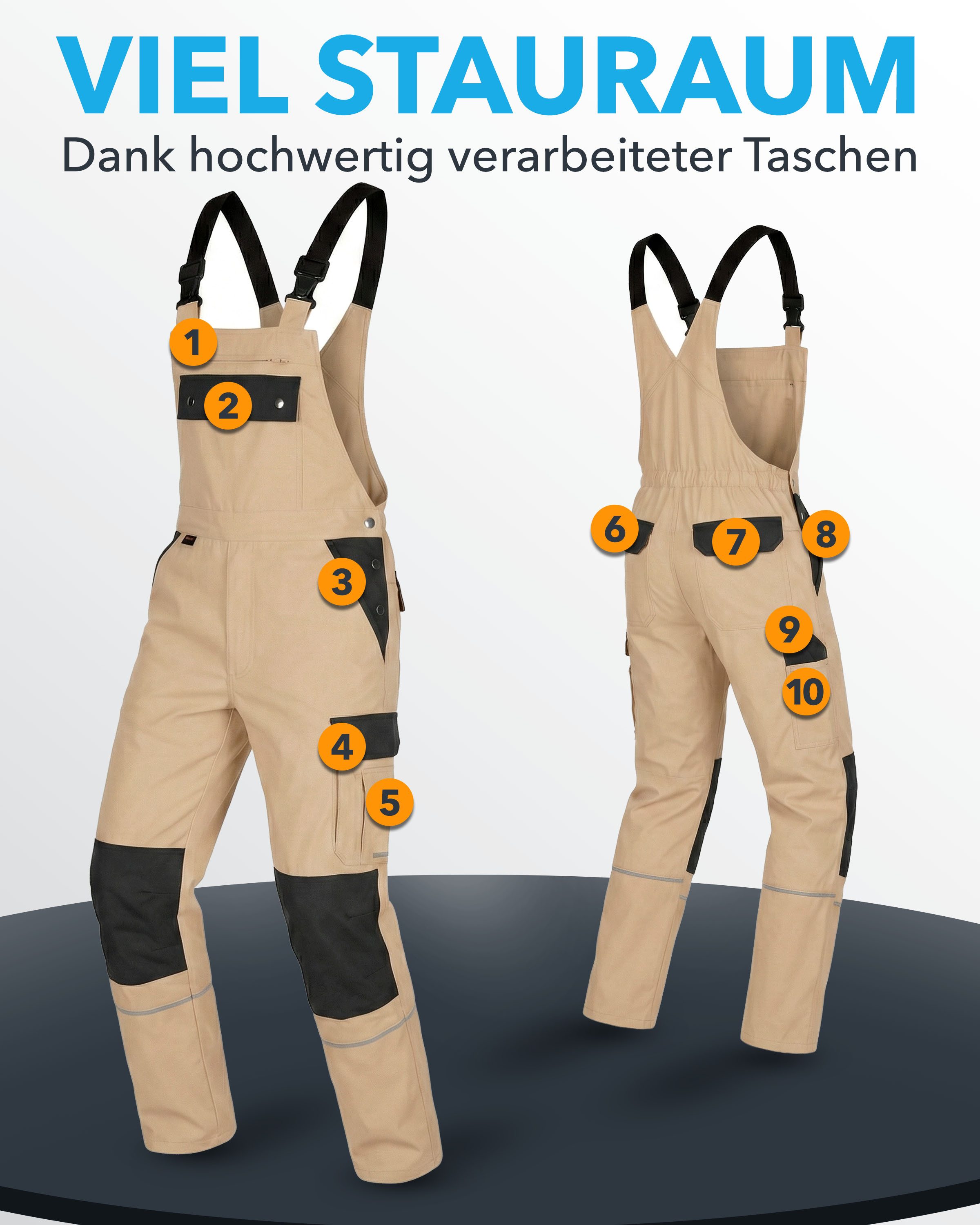 TMG International Arbeitslatzhose Latzhose Arbeitshose Cargohose Overall Blaumann
