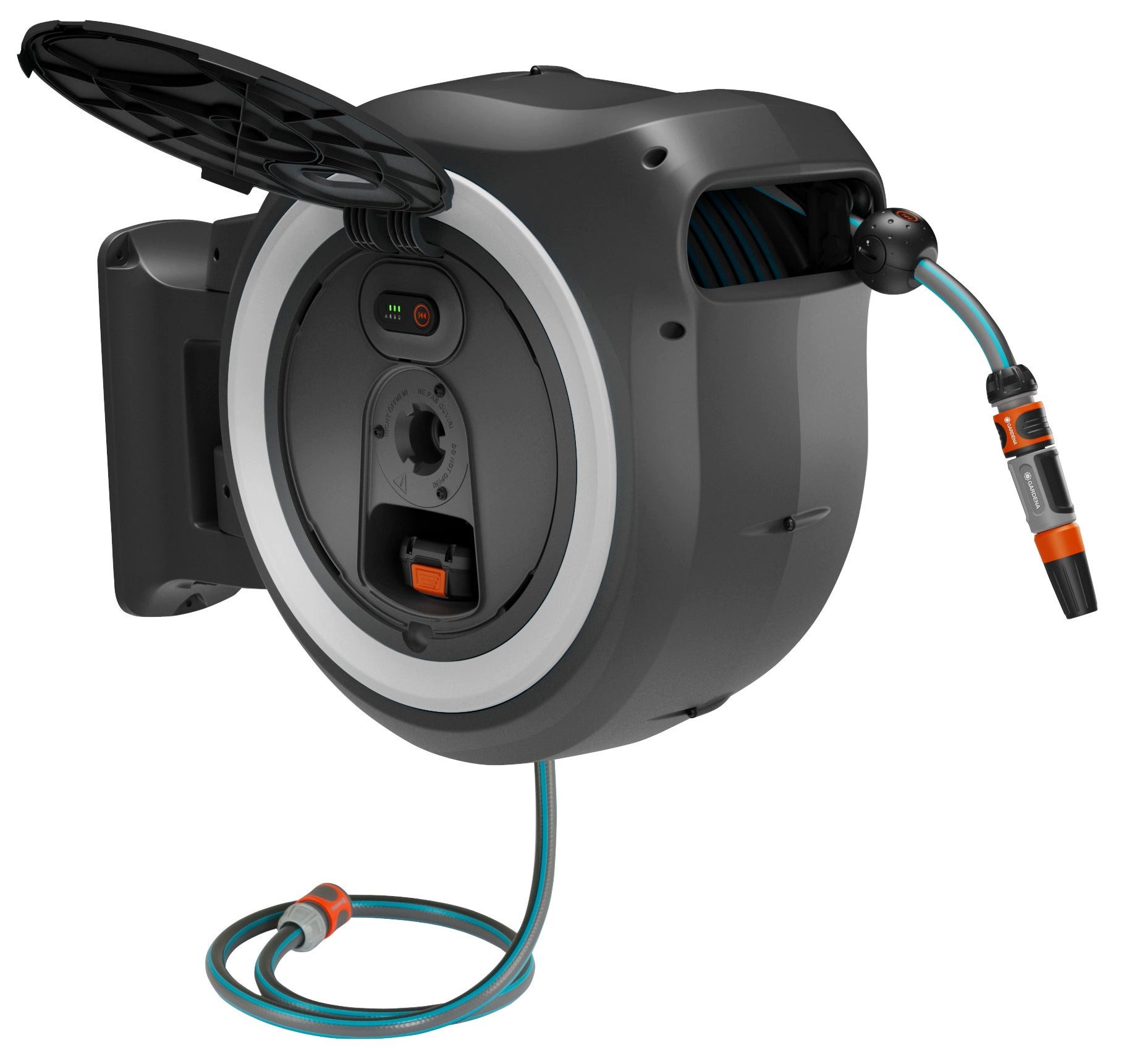 GARDENA Schlauchbox PowerRoll XL 18V P4A Ready-To-Use Set, innovativ, mit Funkfernsteuerung, Inkl. Akku und Ladegerät