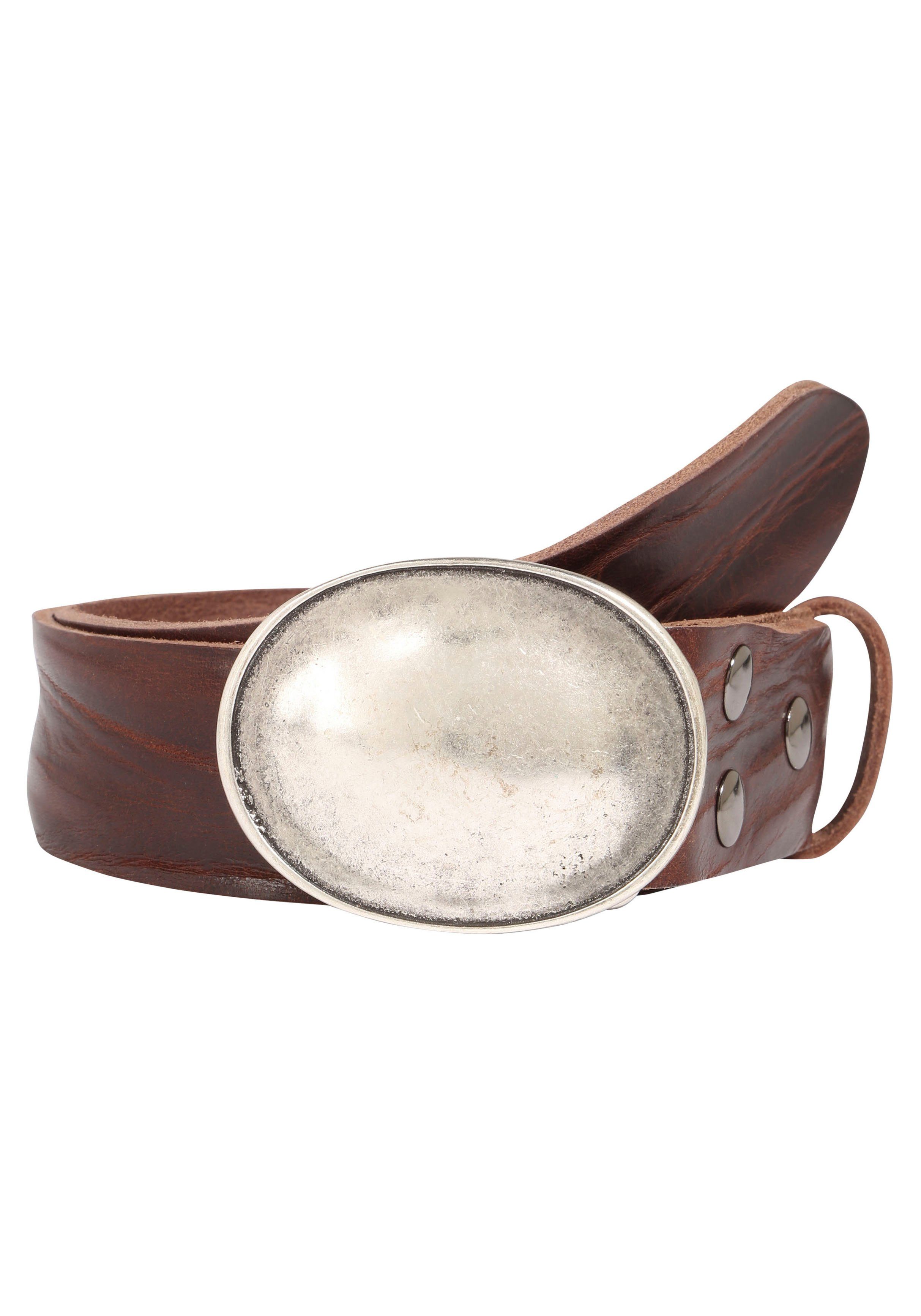 Rettungsring Gürtel Ledergürtel mit austauschbarer Schließe »Oval Gewölbt Silber«