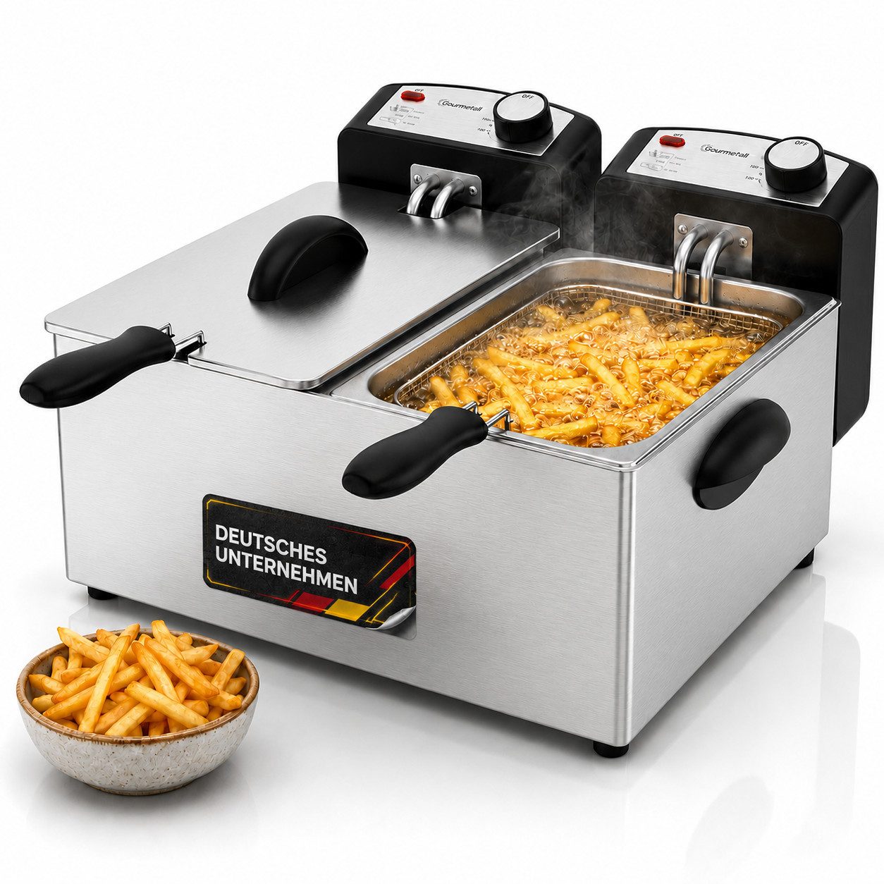 Sommertal Fritteuse, 3600 W, Mit 2 Heizkreisen 130–190°C Öl Fritteuse für Pommes