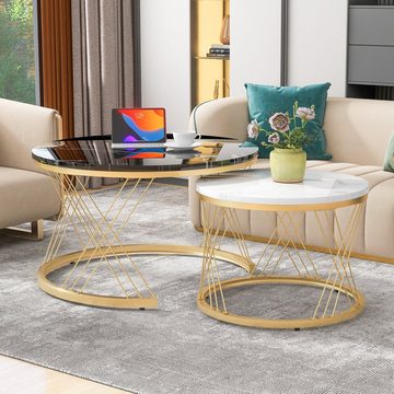 OKWISH Couchtisch (Satz von 2, Goldene Farbe Frame, 2-St., Sturmbare Struktur Für Stabilität Und Haltbarkeit Einfach Zu Montieren), Smart Einzigartiges Design Nesting Design For Space Saving