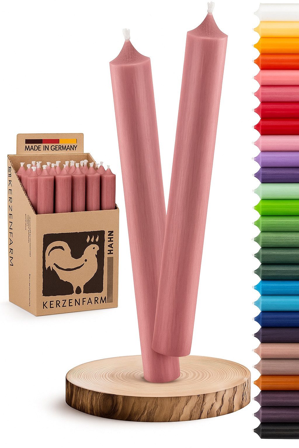 Hahn Kerzenfarm Spitzkerze Otto Kerzen-Set 10 Stück Stab-Kerzen in alt-rosa