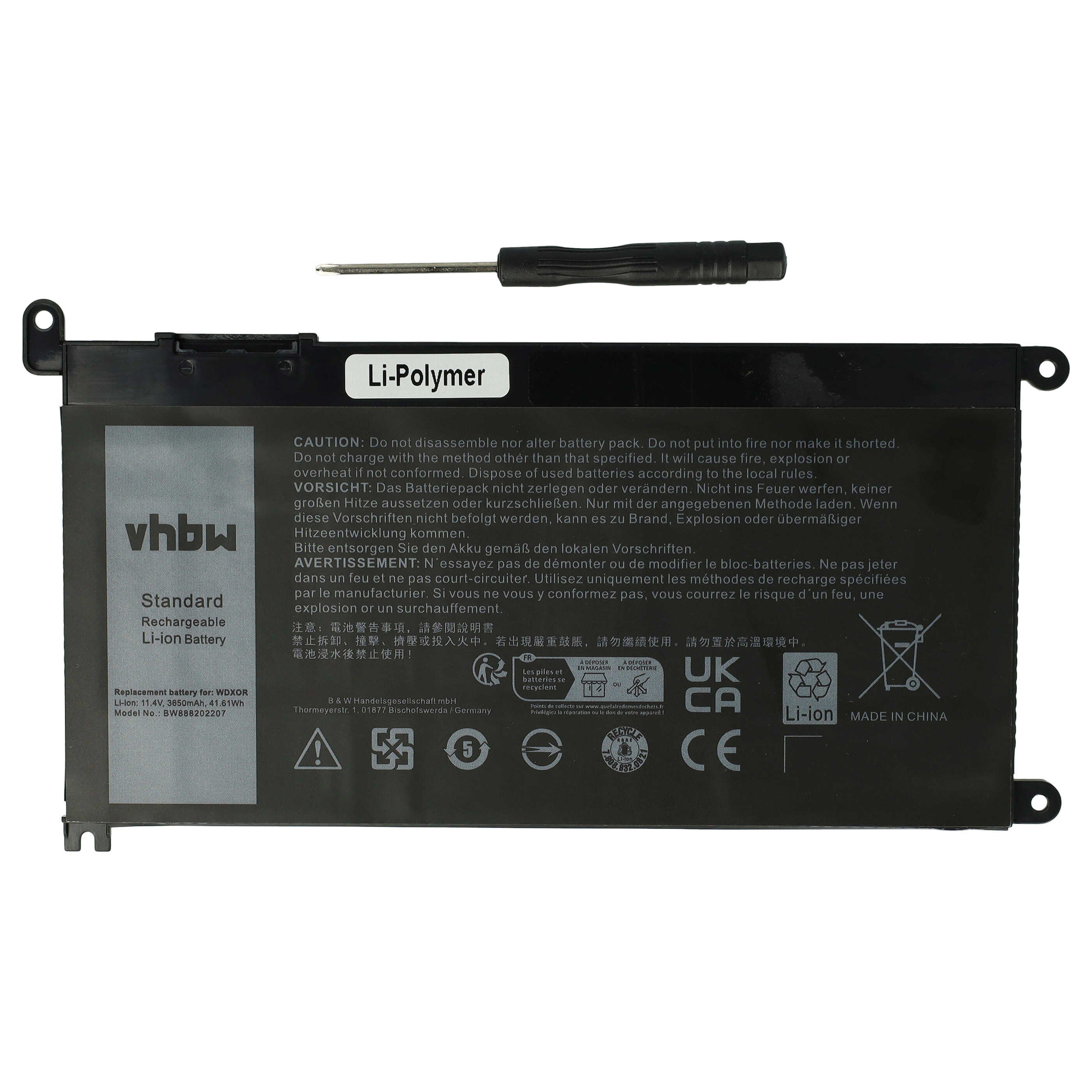 vhbw Akku Ersatz für Dell P62F001, P62F, P58F001, P58F, T2JX4, RRJDX, Laptop-Akku Akku Li-Polymer 3650 mAh (11,4 V, 1 St), Leistungsfähiger Austausch-Akku für Notebook, Wiederaufladbar, Jede