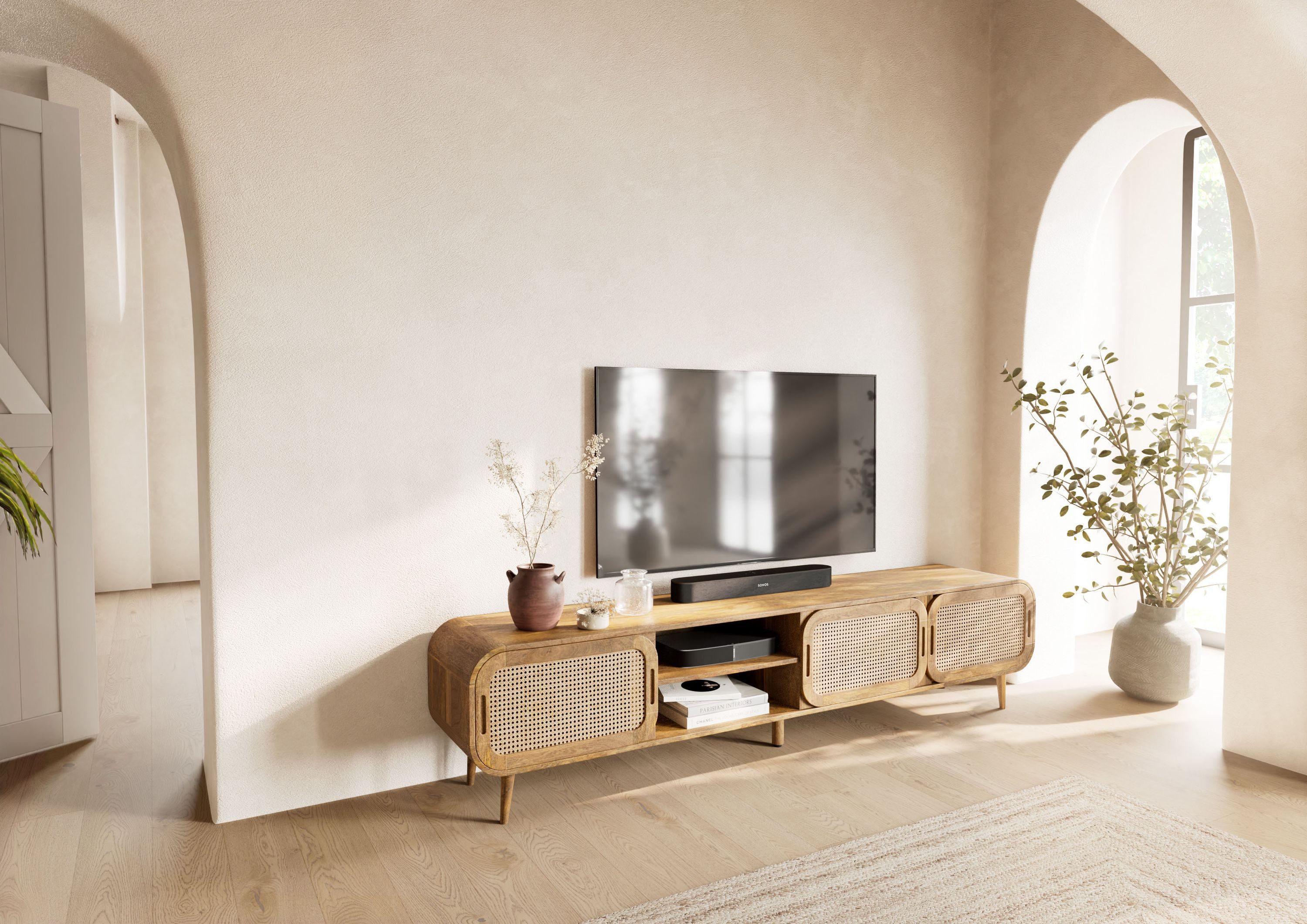 Massivmoebel24 TV-Board VALENCIA (Massivholz), Mango 220x40x50 natur lackiert VALENCIA #124