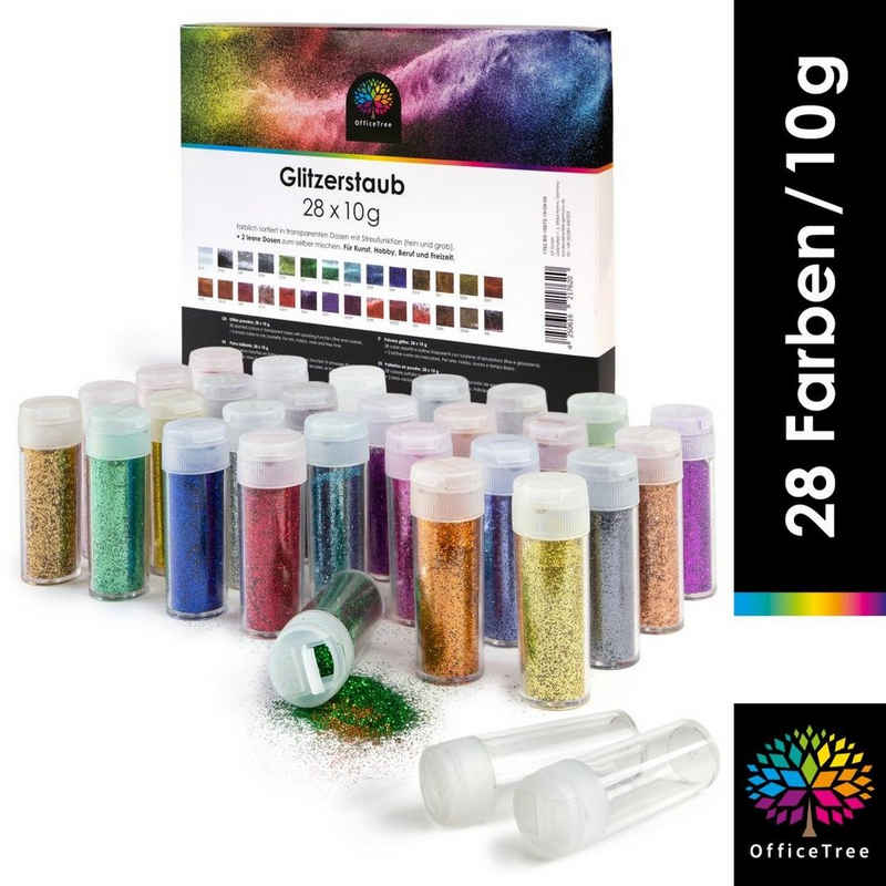 OfficeTree Streuglitzer Glitzerpulver 28 Farben, Glitzerstaub geeignet für Nail Glitter Tattoos Körper und als Glitzer zum Basteln