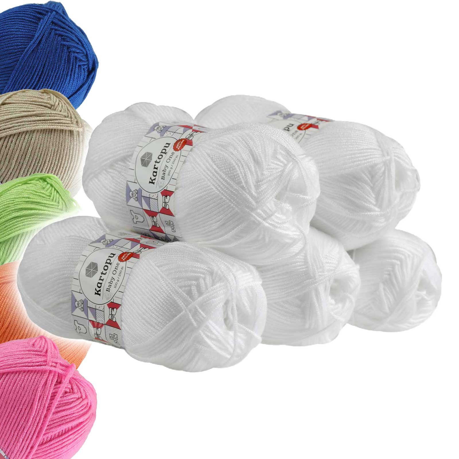 Kartopu 5 x 100g Strickgarn Kartopu BABY ONE Antipilling Babywolle Häkelwolle, 1250 m (Sparpaket), K010 weiß