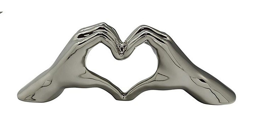 GILDE Dekofigur Herzhand, Platin, Herzfigur, Liebesgeschenk, Skulptur, Deko, B 31 cm, Dekofigur aus Keramik