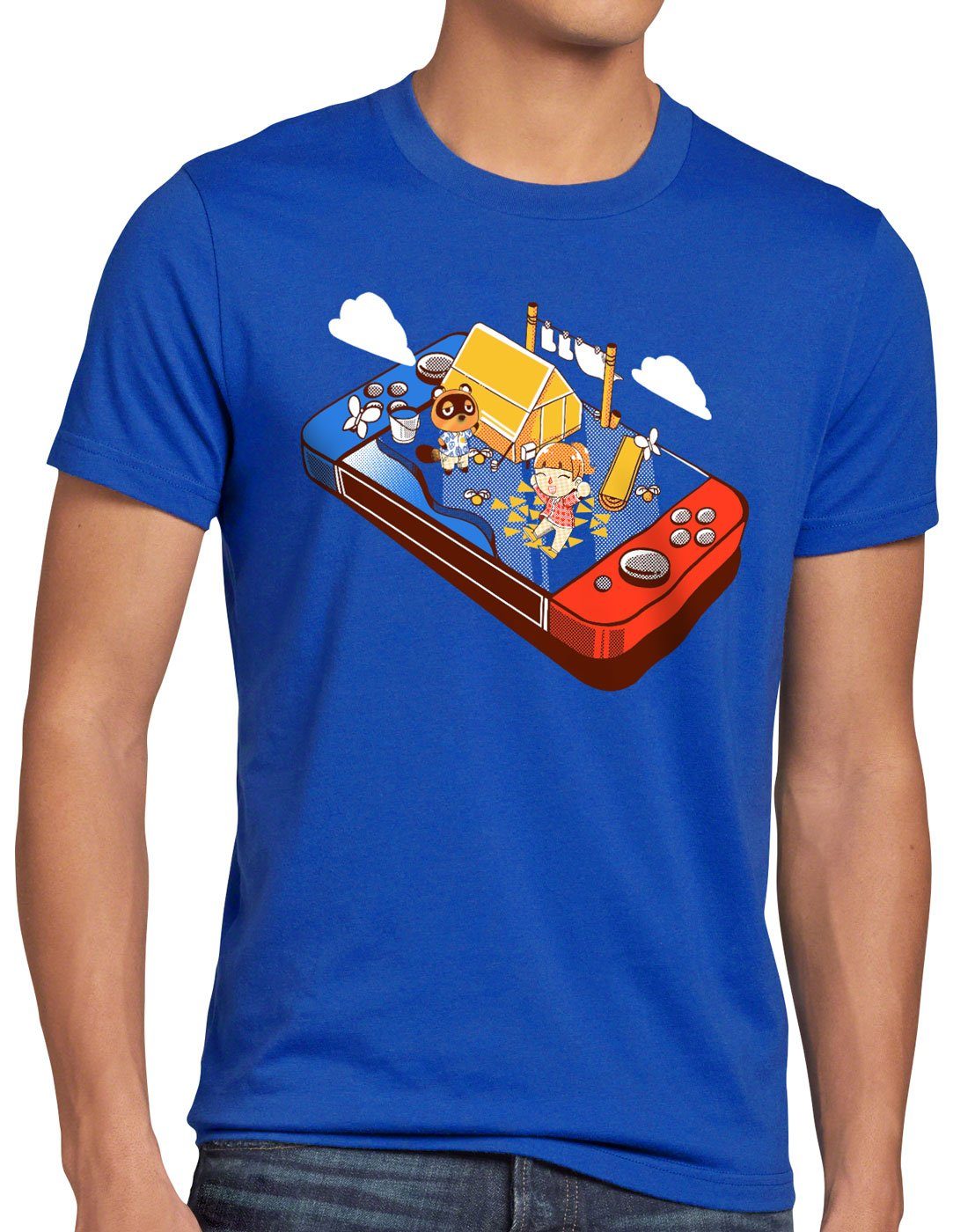 Crossing Print-Shirt videospiel style3 blau Herren T-Shirt switch horizons animal Pocket