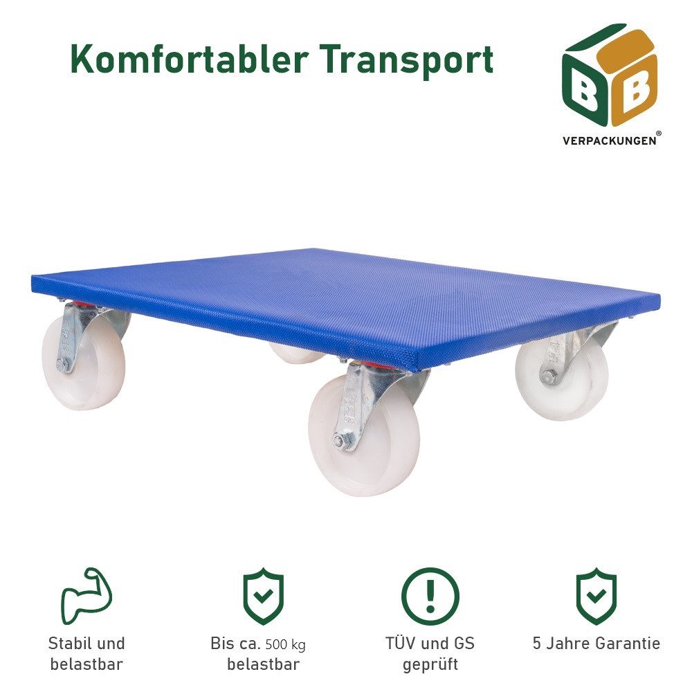 BB-Verpackungen Transportroller Möbelroller M, (1-St), 600 x 500 x 165 mm, 500 kg, spurloses Rollverhalten